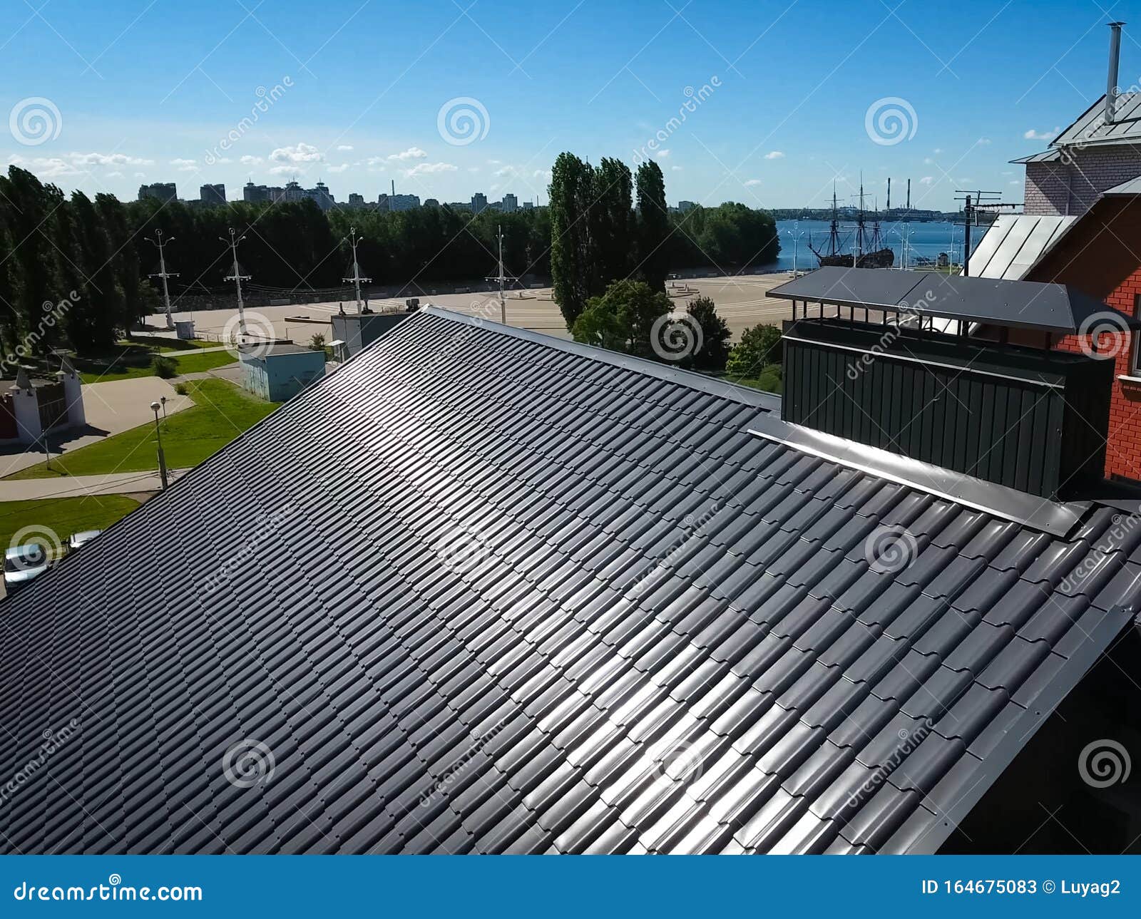 House With A Gray Metal Roof. Corrugated Metal Roof And Metal Ro Stock Image Image of coating