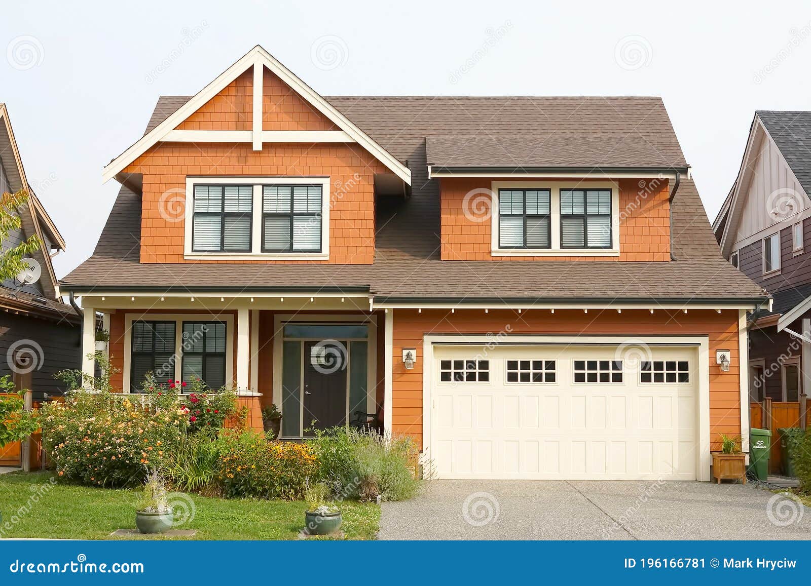 house home orange exterior front elevation roof details