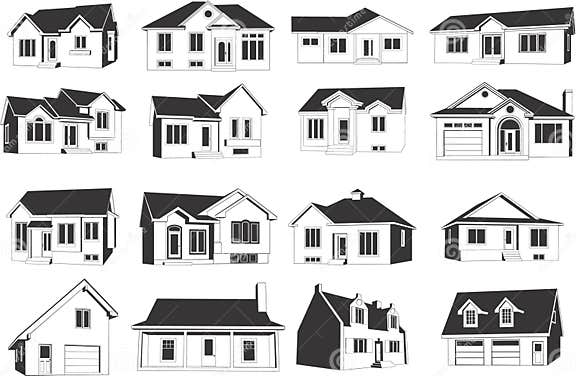 Black and White House Icons Stock Vector - Illustration of illustrated ...