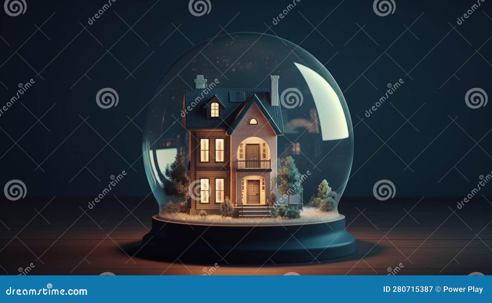 House Inside a Crystal Ball. Real Estate Concept 3d. Computer Digital