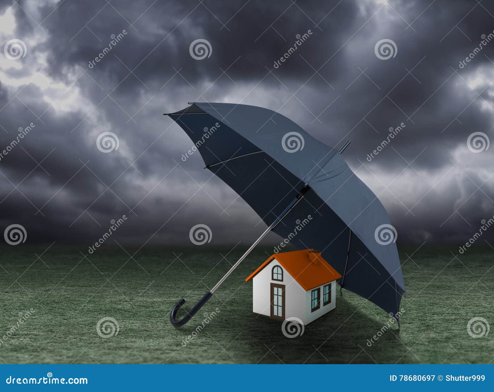 house insurance concept, house protected under umbrella