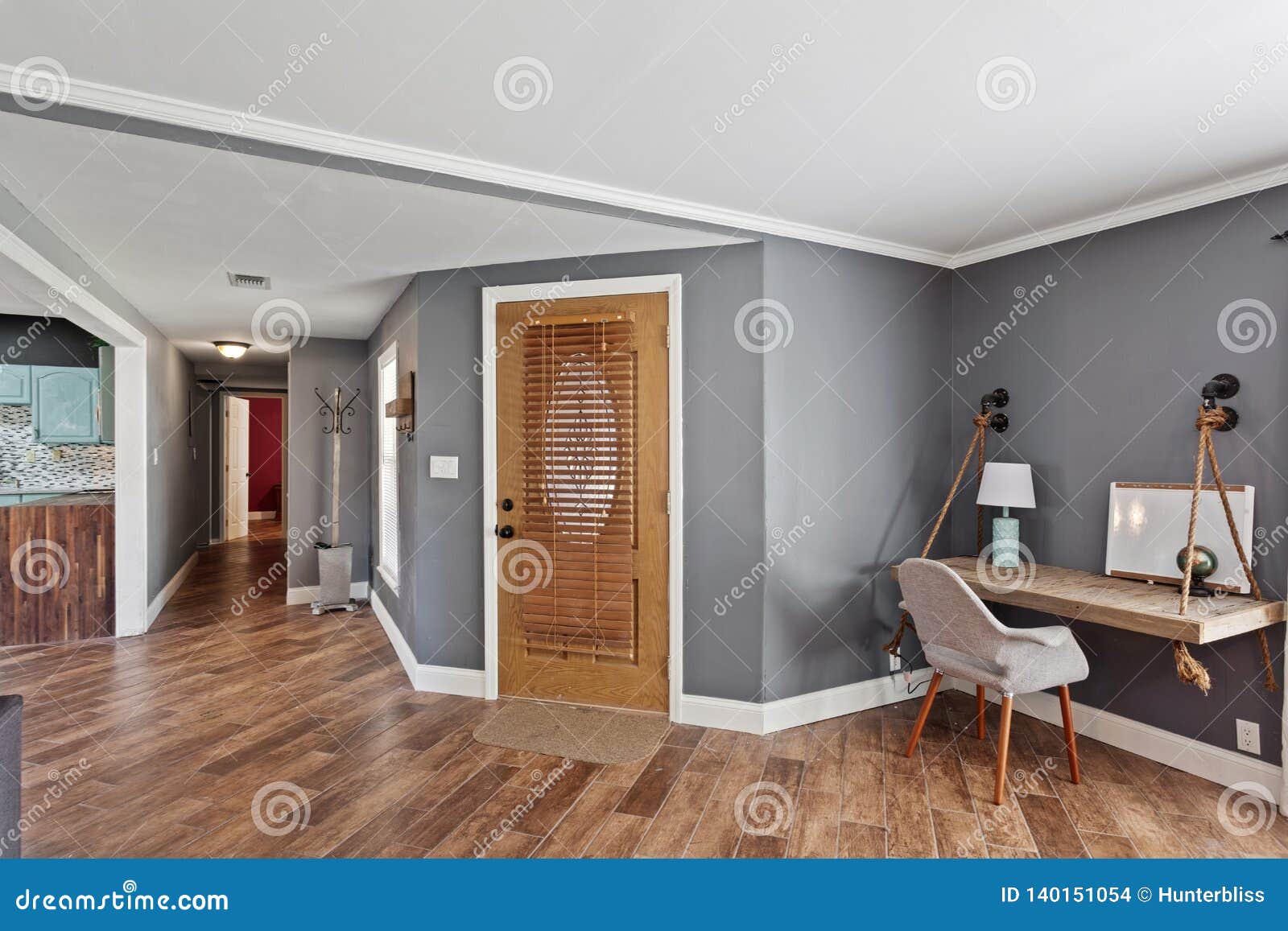 House Interior Foyer Entrance Area Wooden Door Hardwood