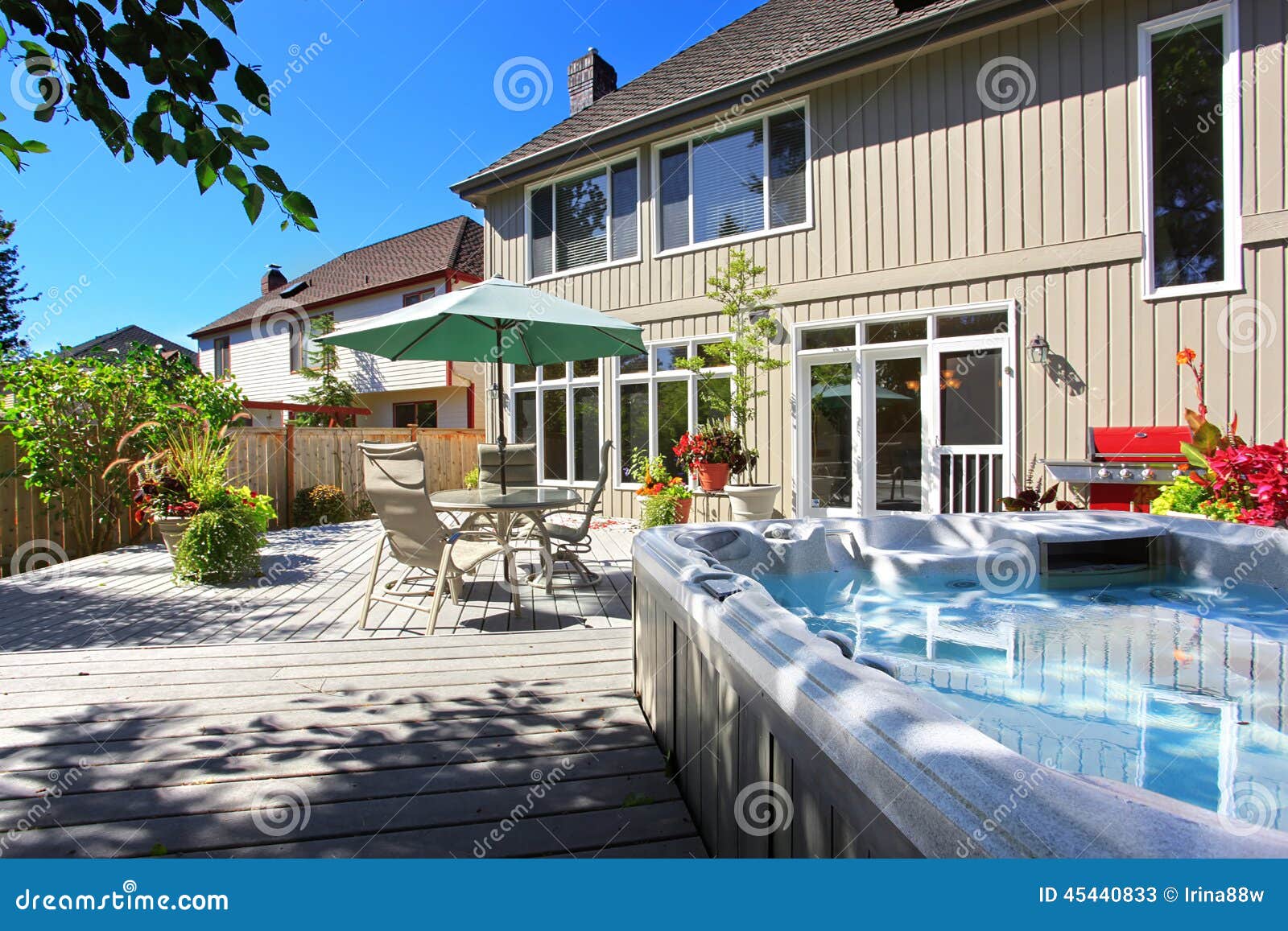 House with Jacuzzi on Backyard Stock Image Image of fenced, patio