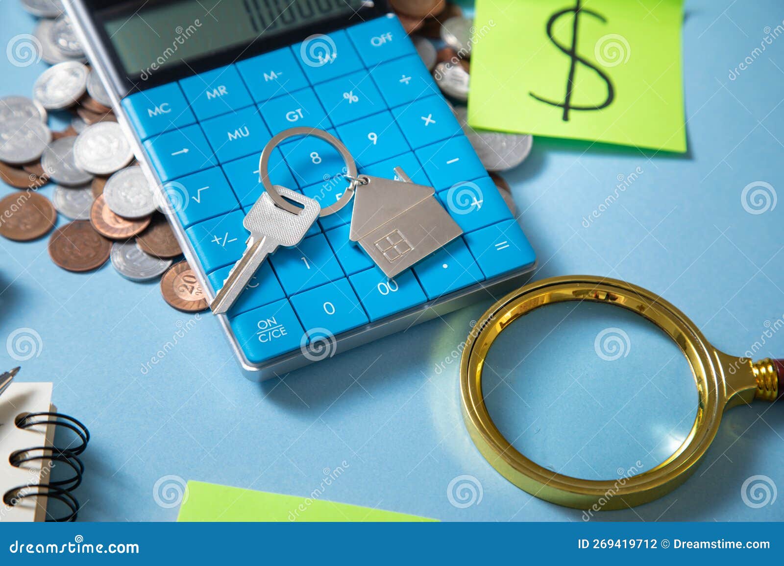 House Keys, Calculator and Stack of Coins Stock Photo Image of
