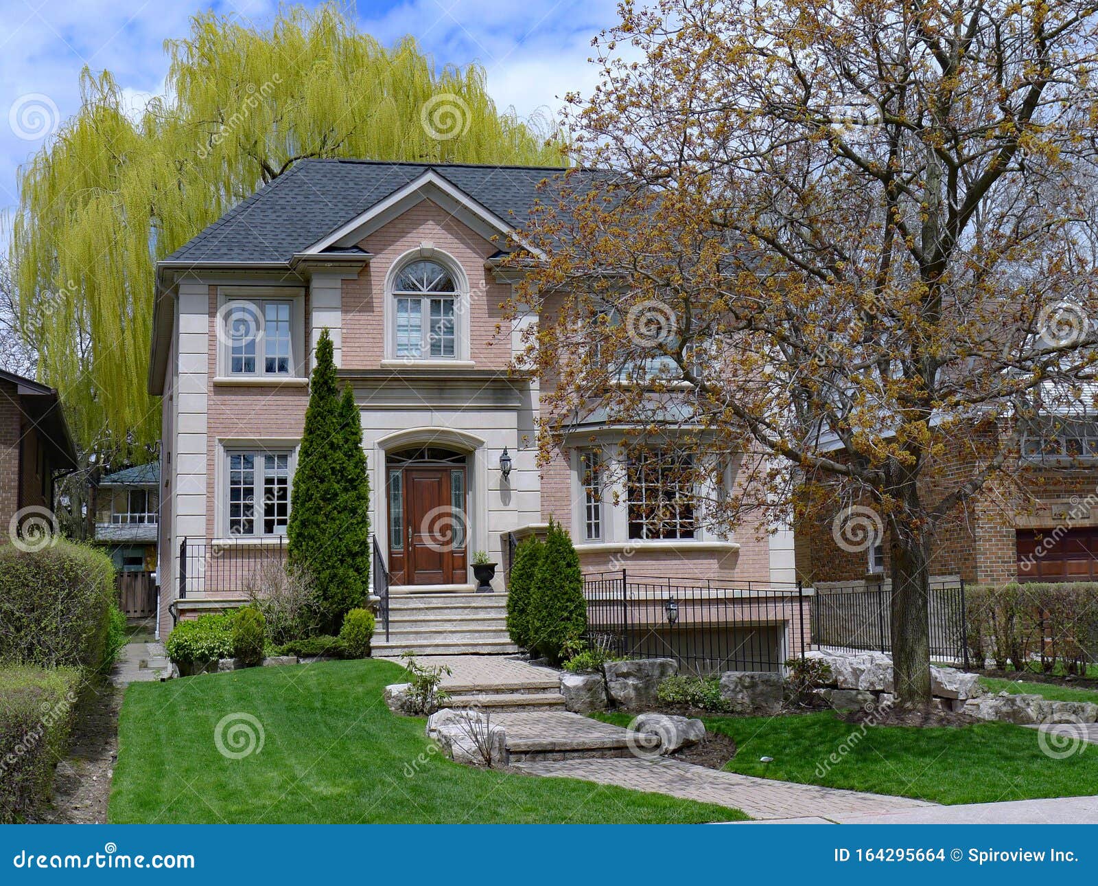 House with Large Willow Tree in Spring Stock Photo Image of tree
