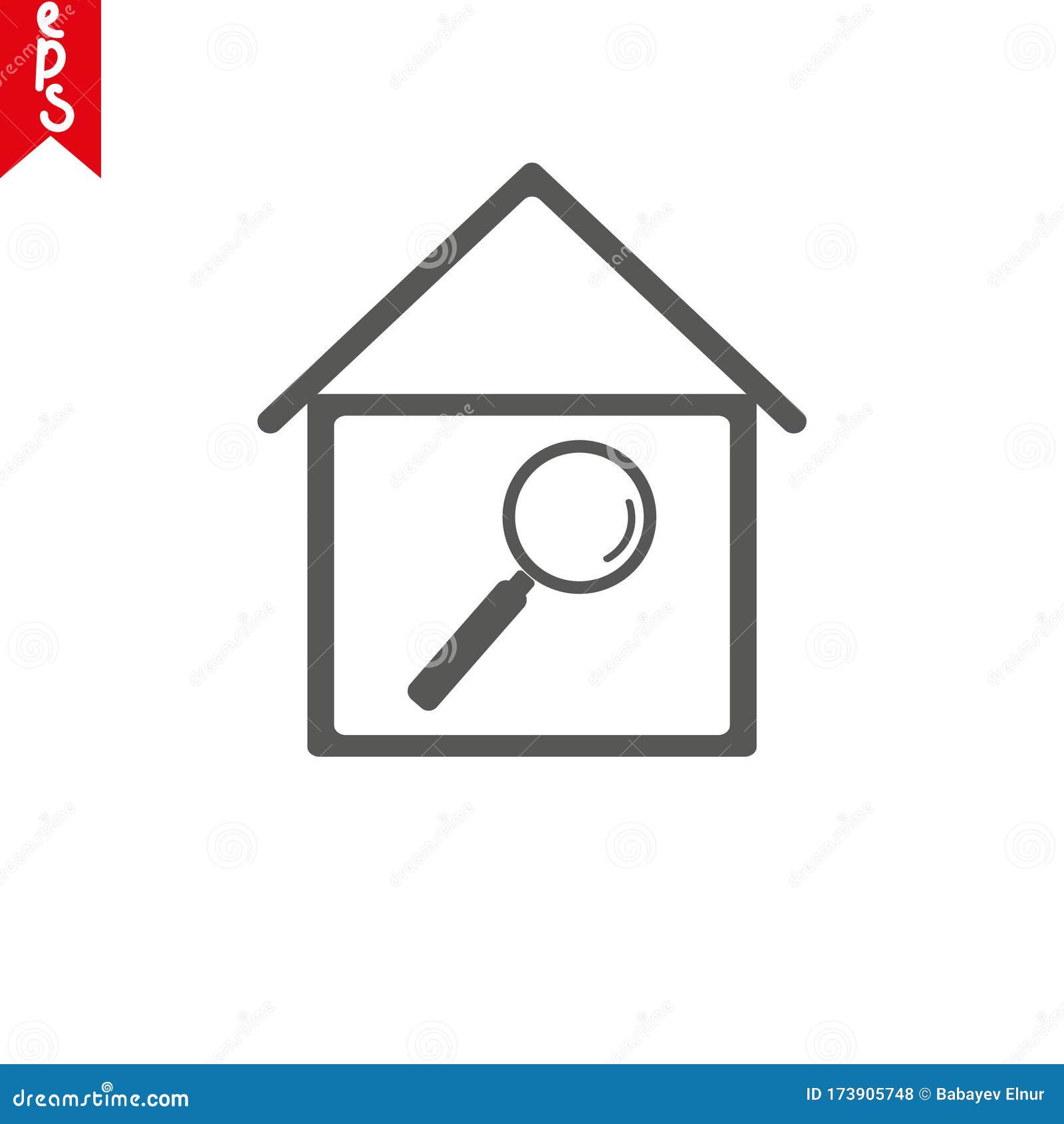 House and Magnifying Glass Icon Thin Line for  and Mobile, Modern