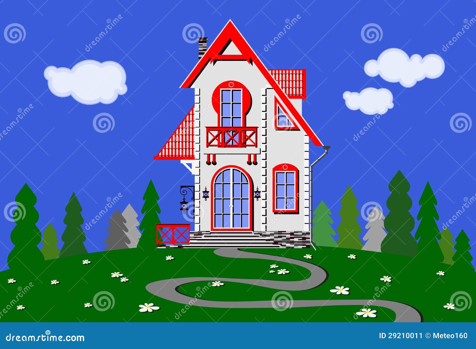 House in meadow stock vector. Illustration of front, background 29210011