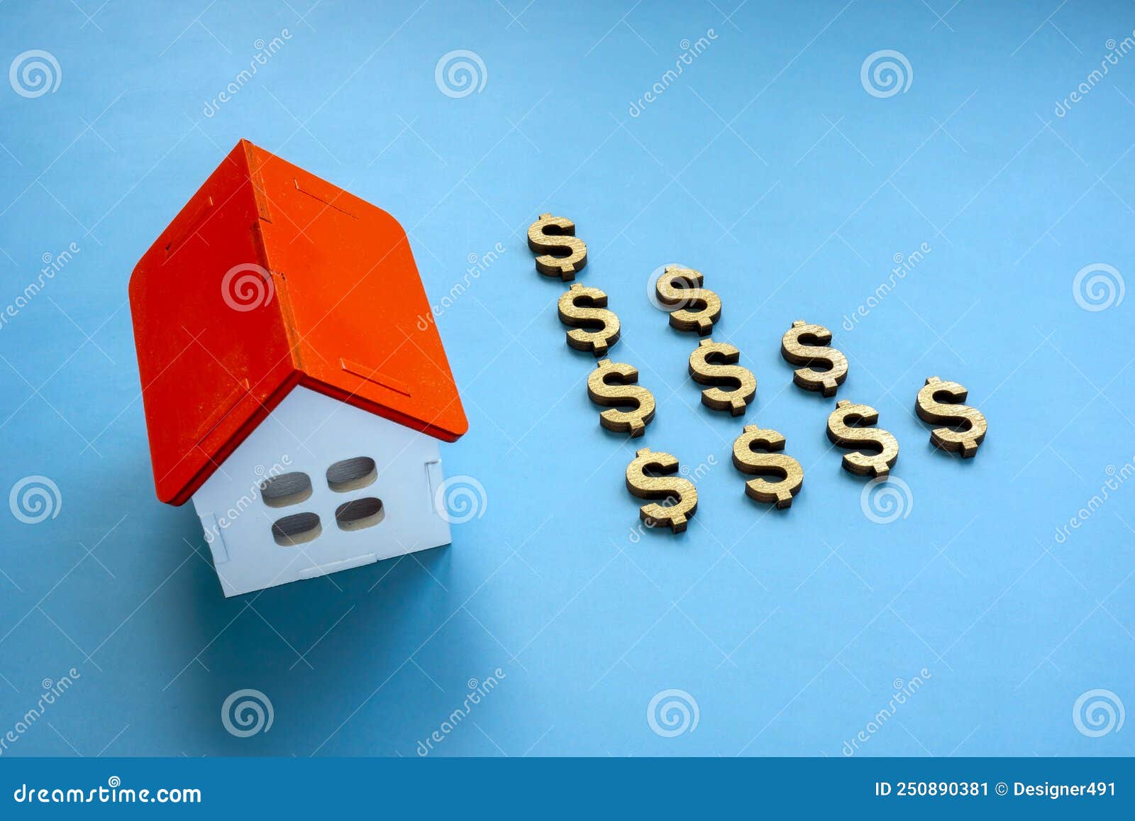 house model and dollar signs. reverse mortgage concept.