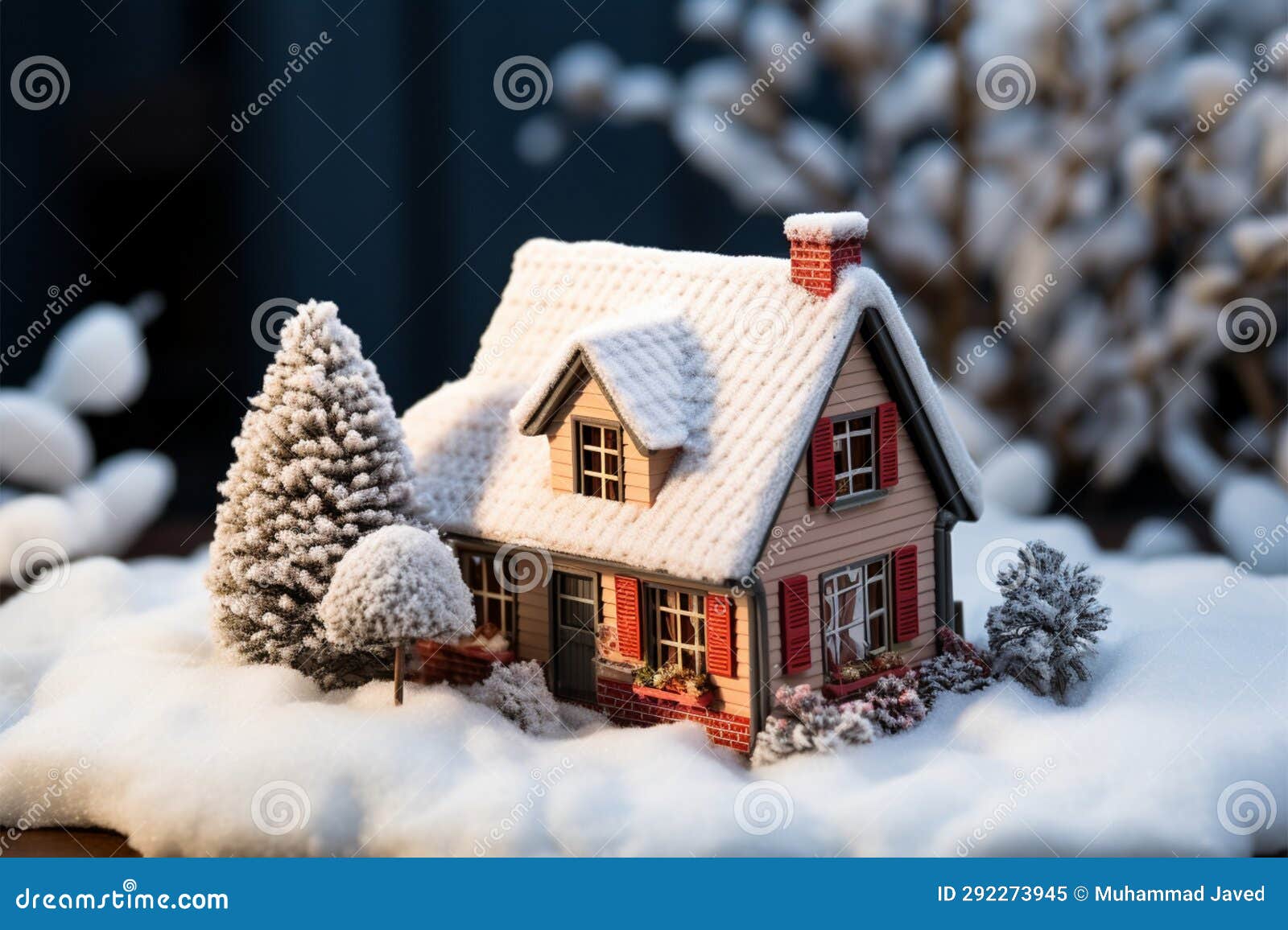 house model in a snowy setting, emphasizing winter heating concept