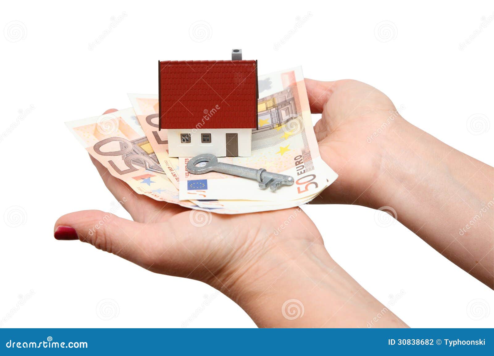 House with money and key stock photo. Image of cottage 30838682