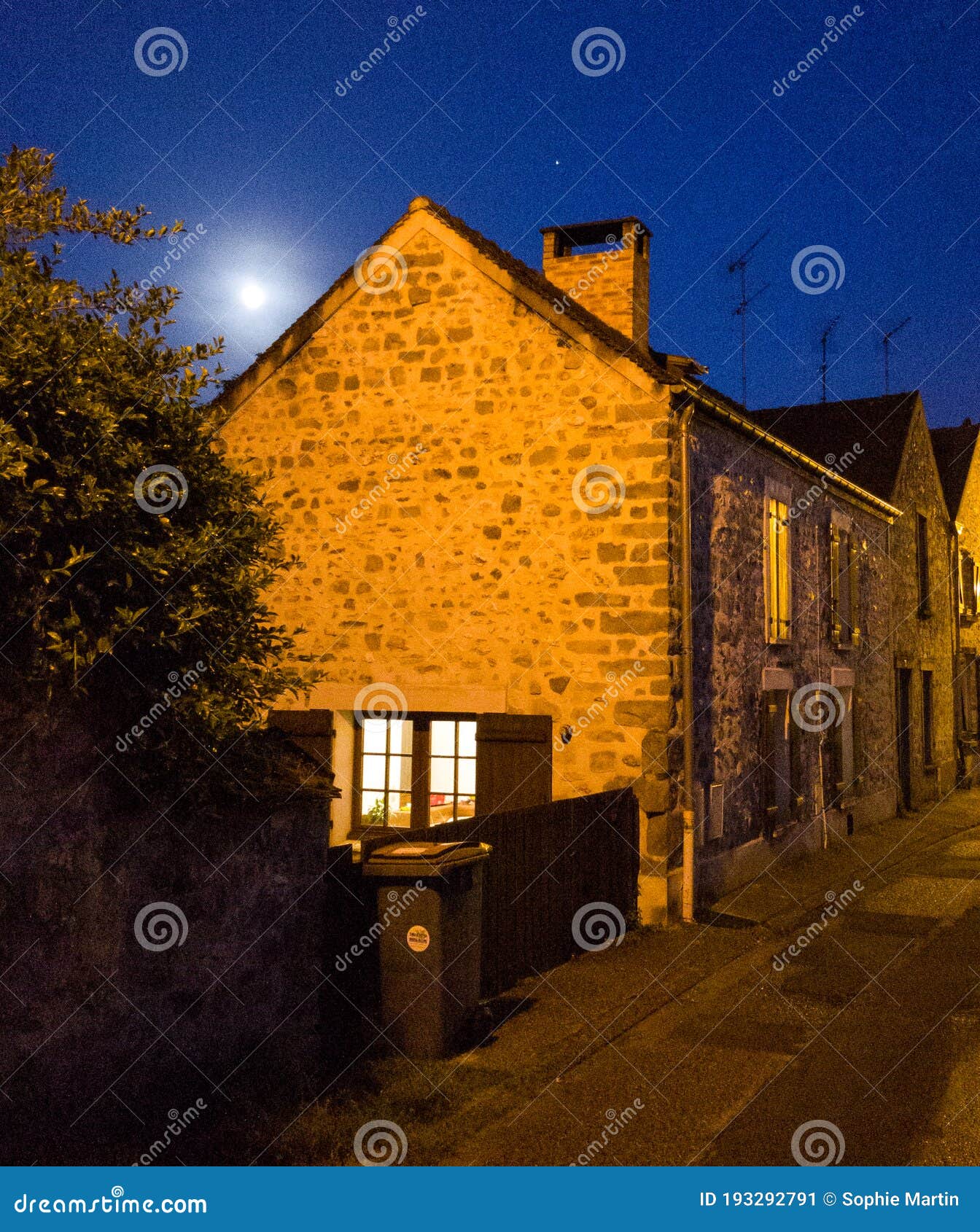 House with moonlight stock image. Image of evening, street 193292791