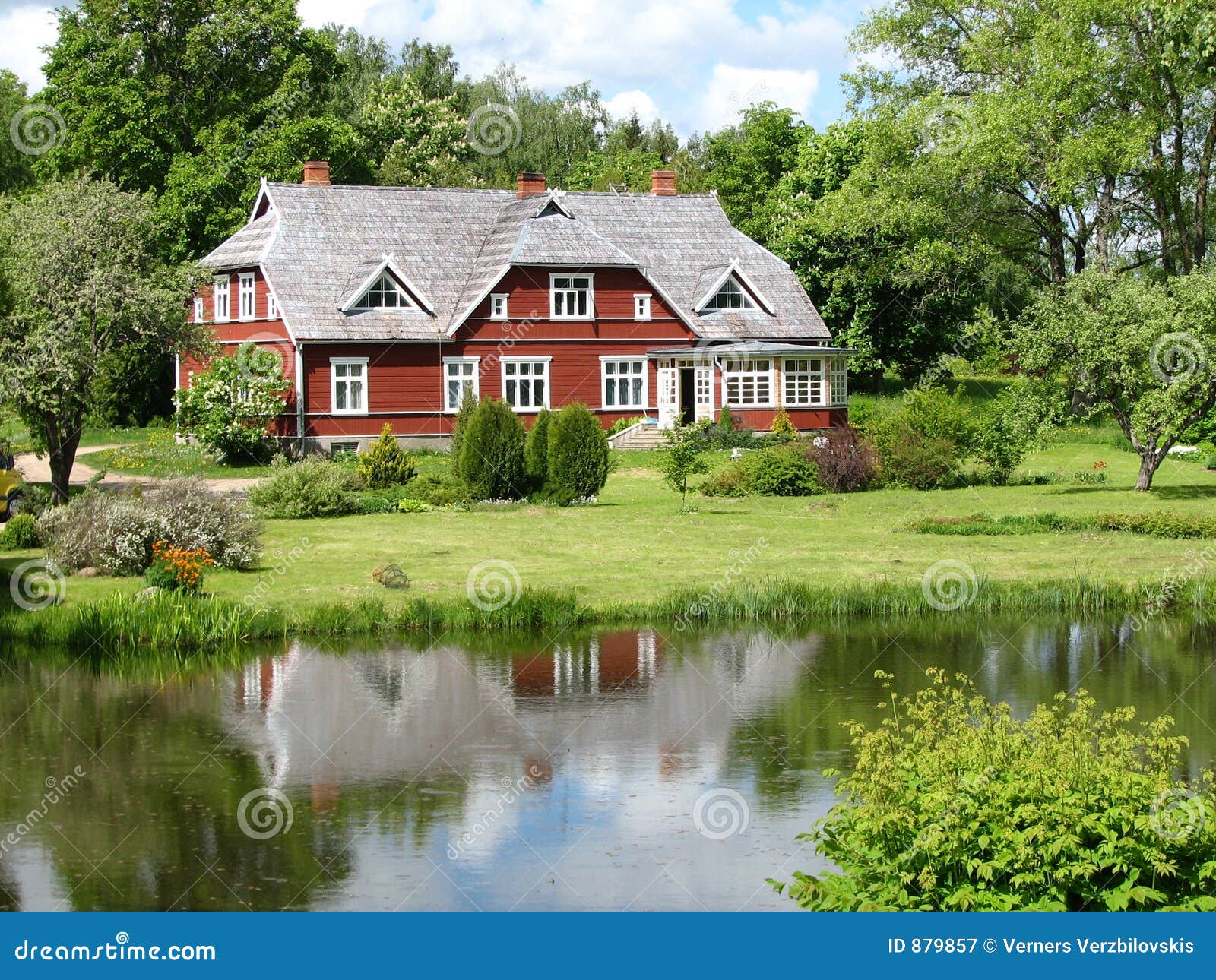 House near the lake stock image. Image of manor, nature 879857