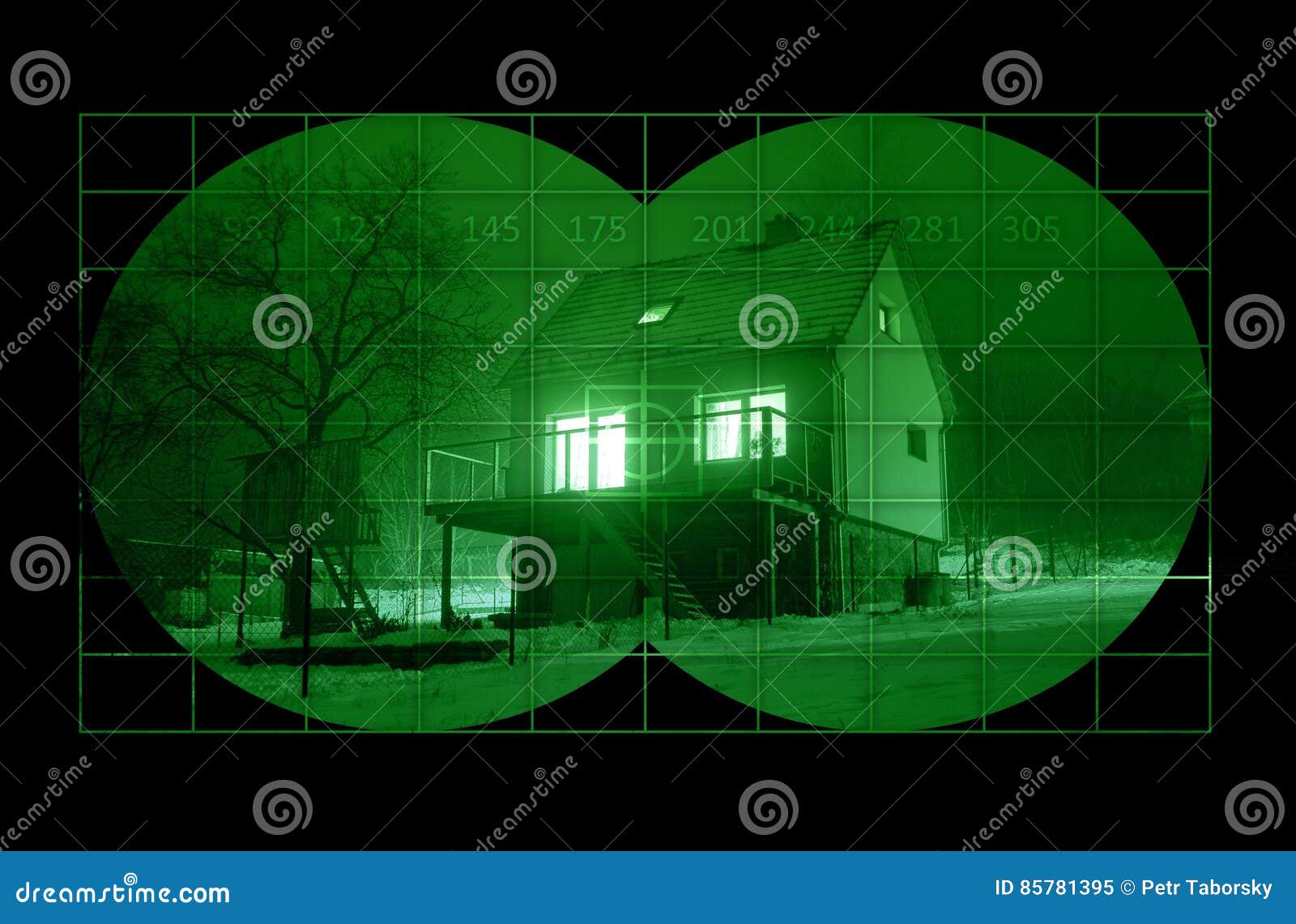 House during Night through Night Vision Stock Image Image of optic