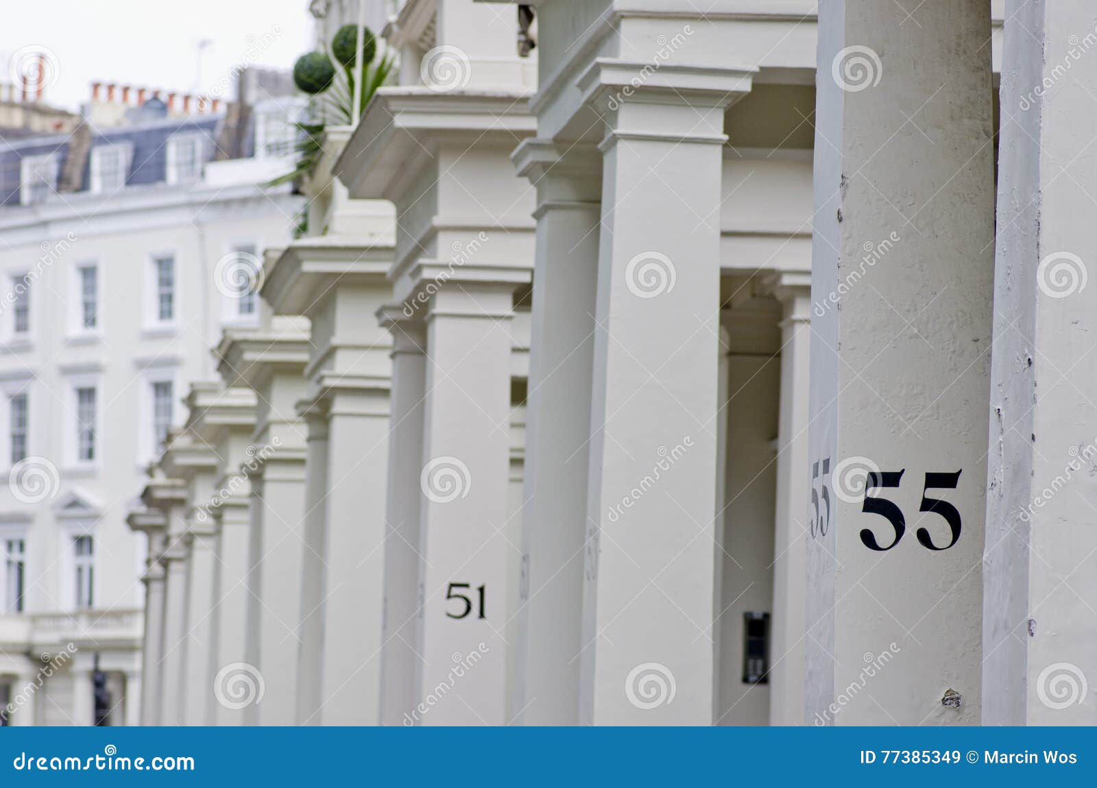 House Number 55 on White Pillar in London. Stock Image Image of digit