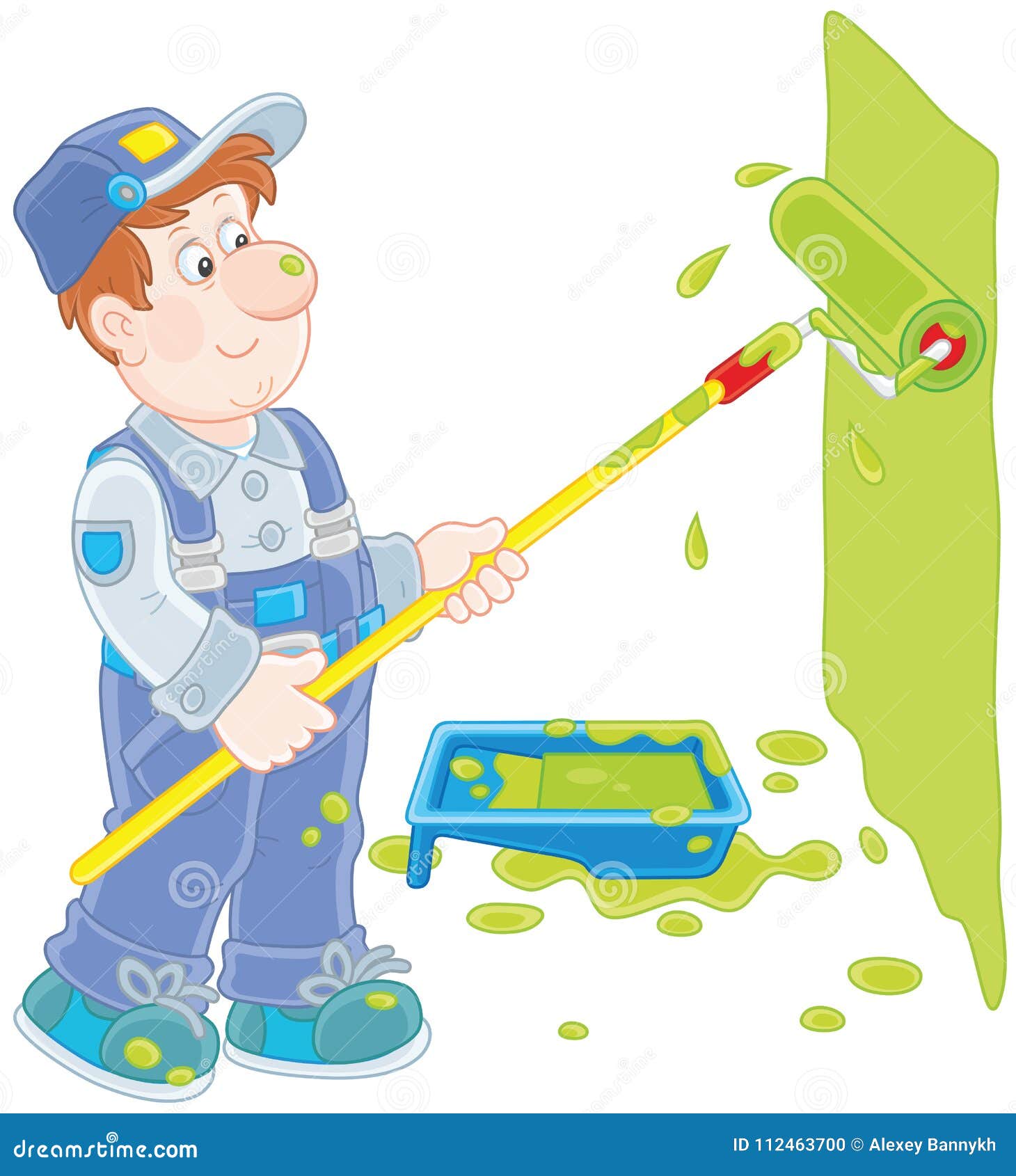 House Painter with a Color Roller Stock Vector - Illustration of cartoon,  painting: 112463700