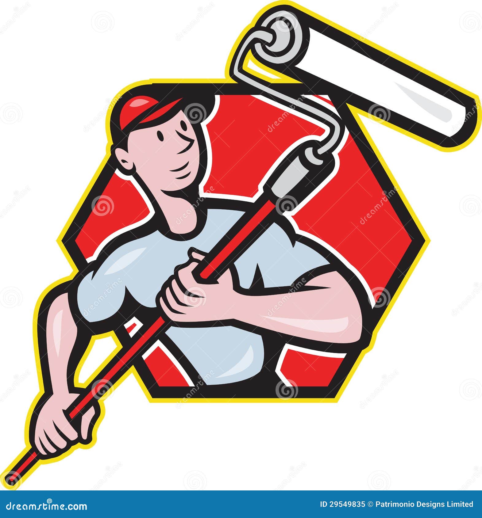 House Painter Paint Roller Painting Cartoon Stock Vector Illustration