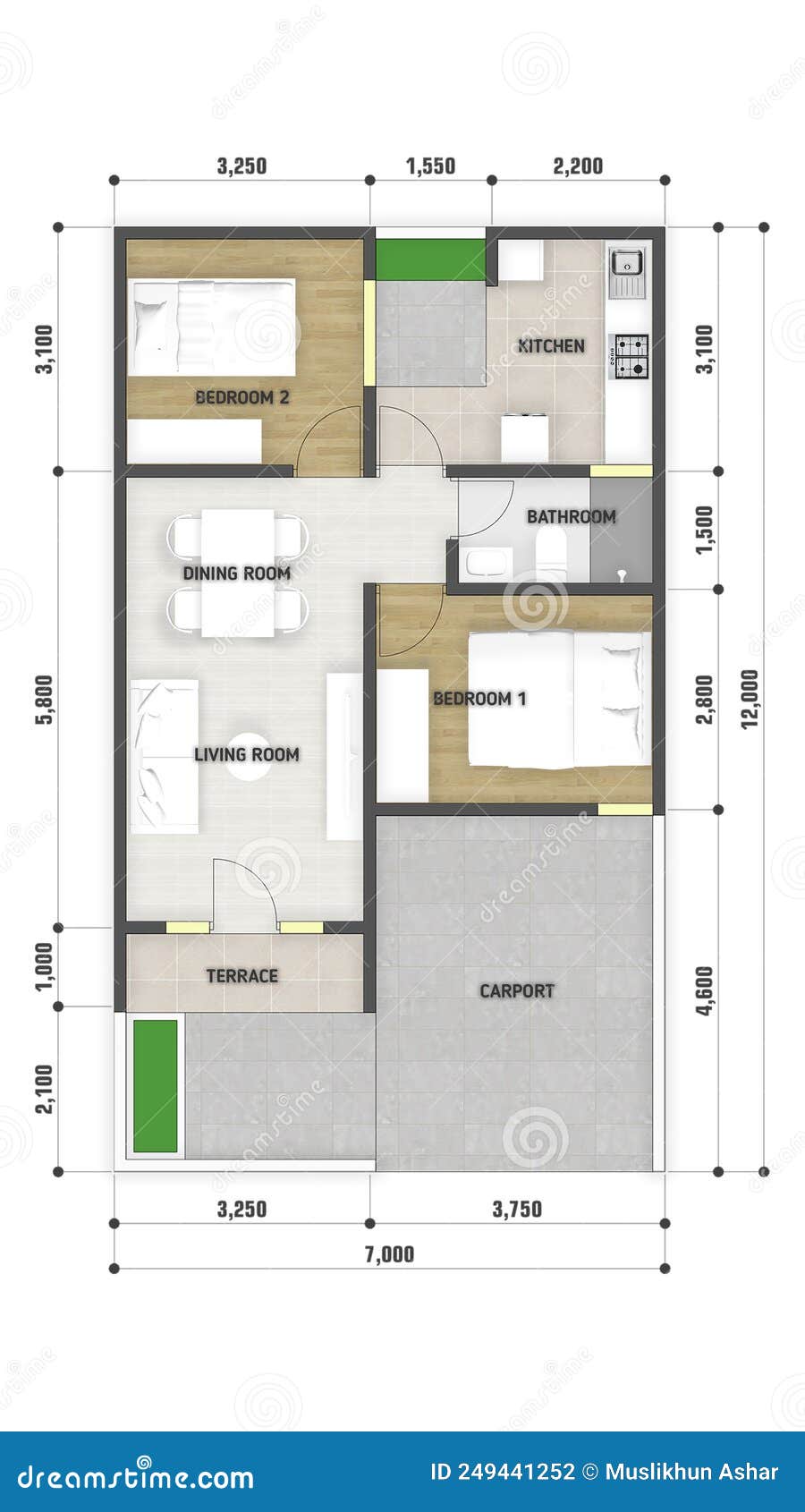 House plan 7x12 meters stock illustration. Illustration of property -  249441252