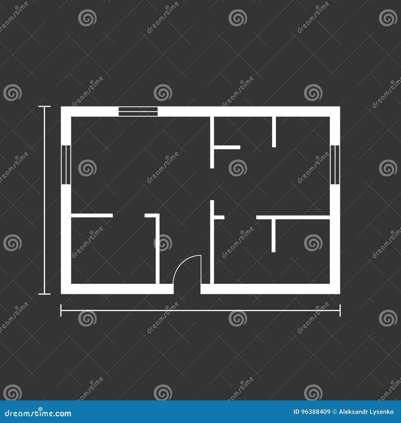 House Plan Simple Flat Icon. Vector Illustration on Black Background