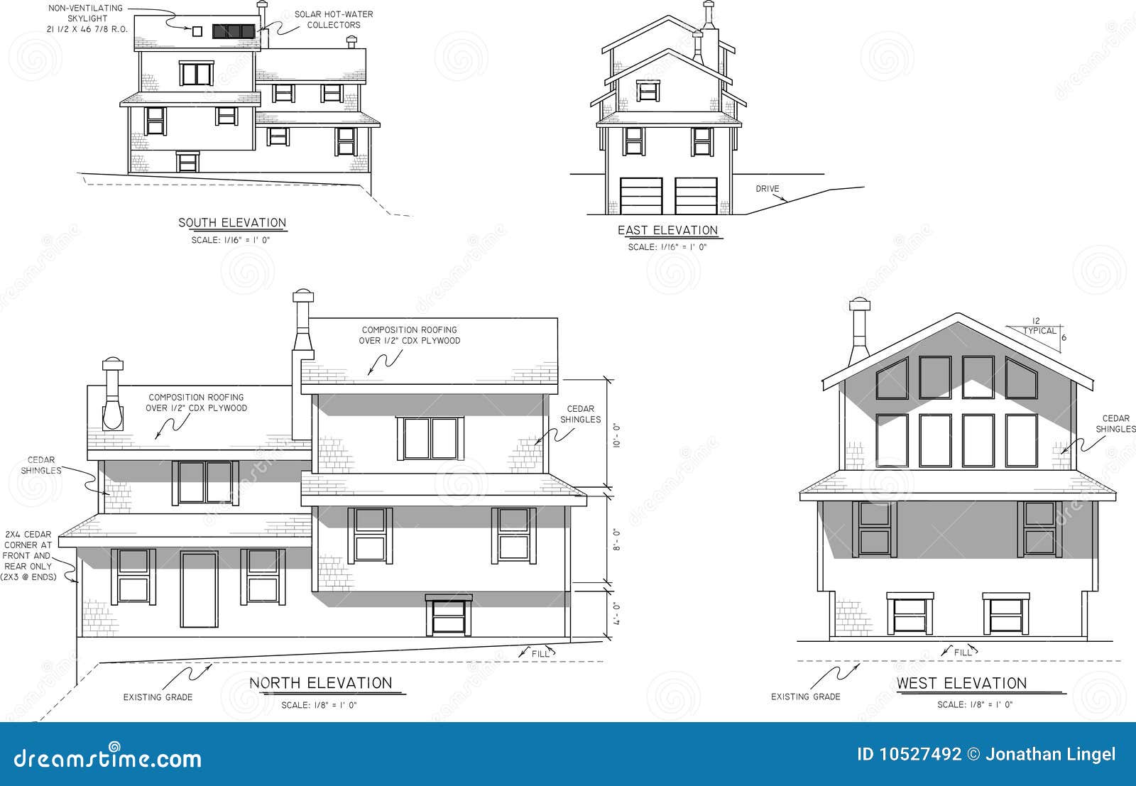 House plans  elevation  view  stock illustration 