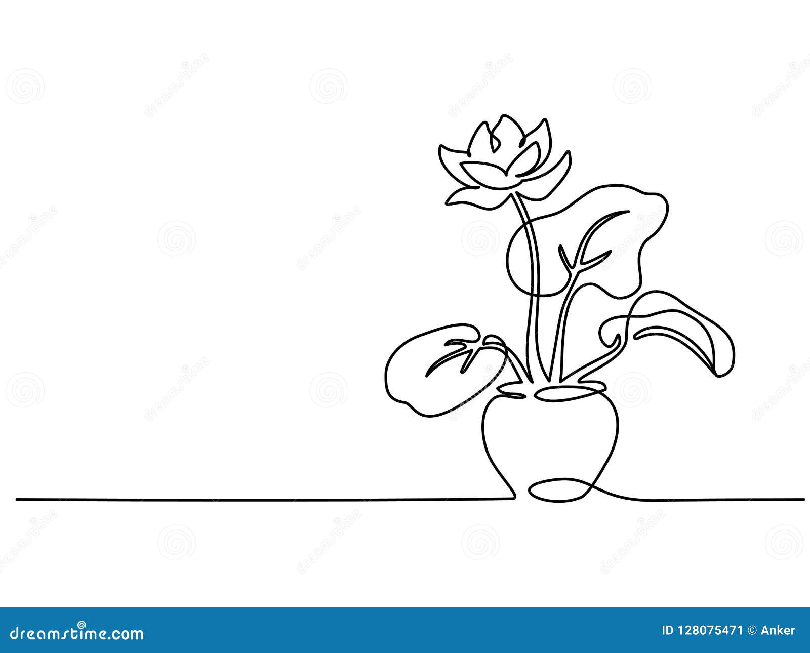 house plant in pot continuous one line drawing