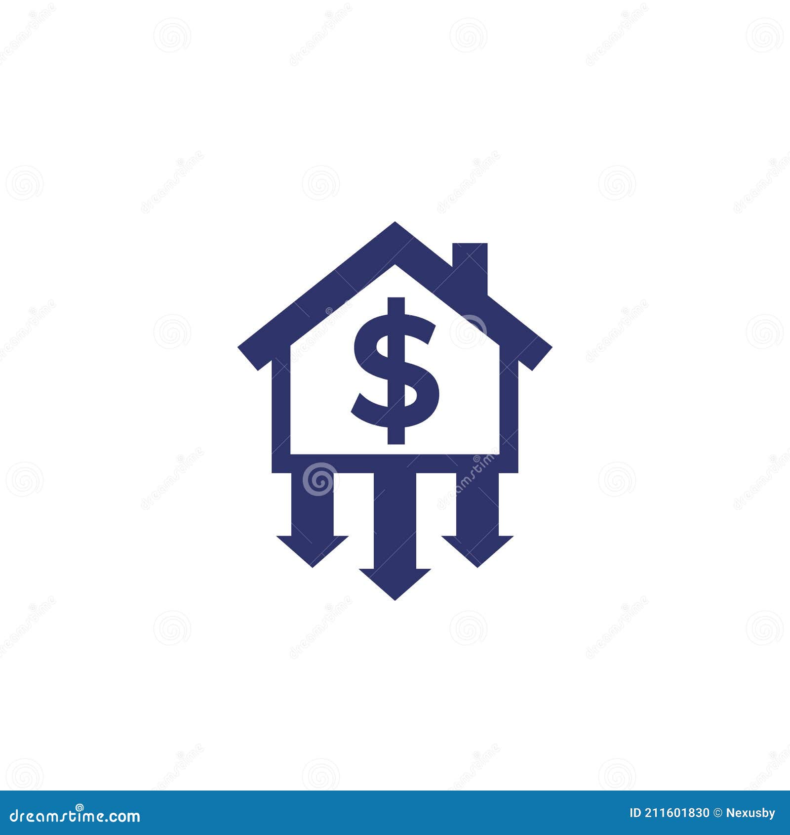 House Prices Decline Icon on White, Vector Stock Vector Illustration of home, drop 211601830