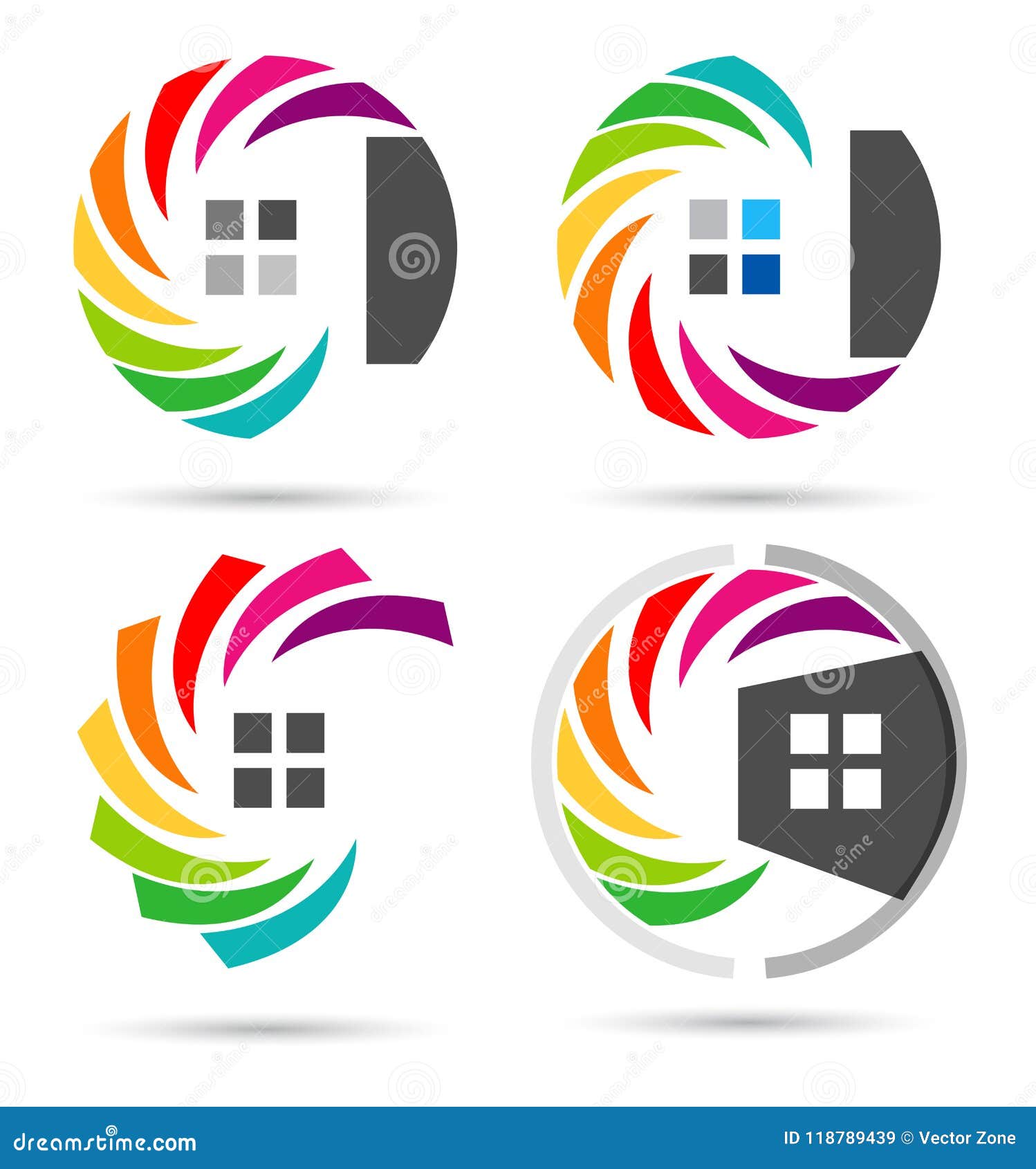 house, real estate, circle home, logo, set of rainbow colorize building  icon  