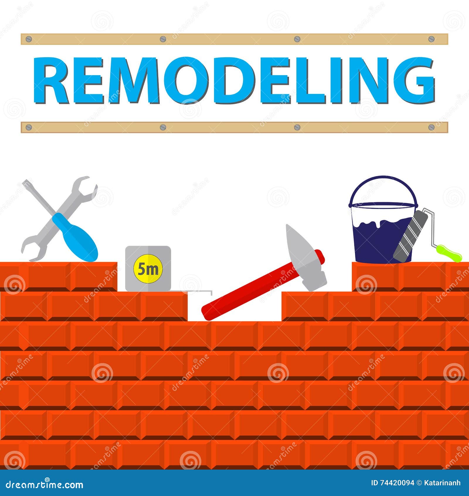 House Remodel Tools on the Brick Wall. Home Repair Service Stock Vector ...