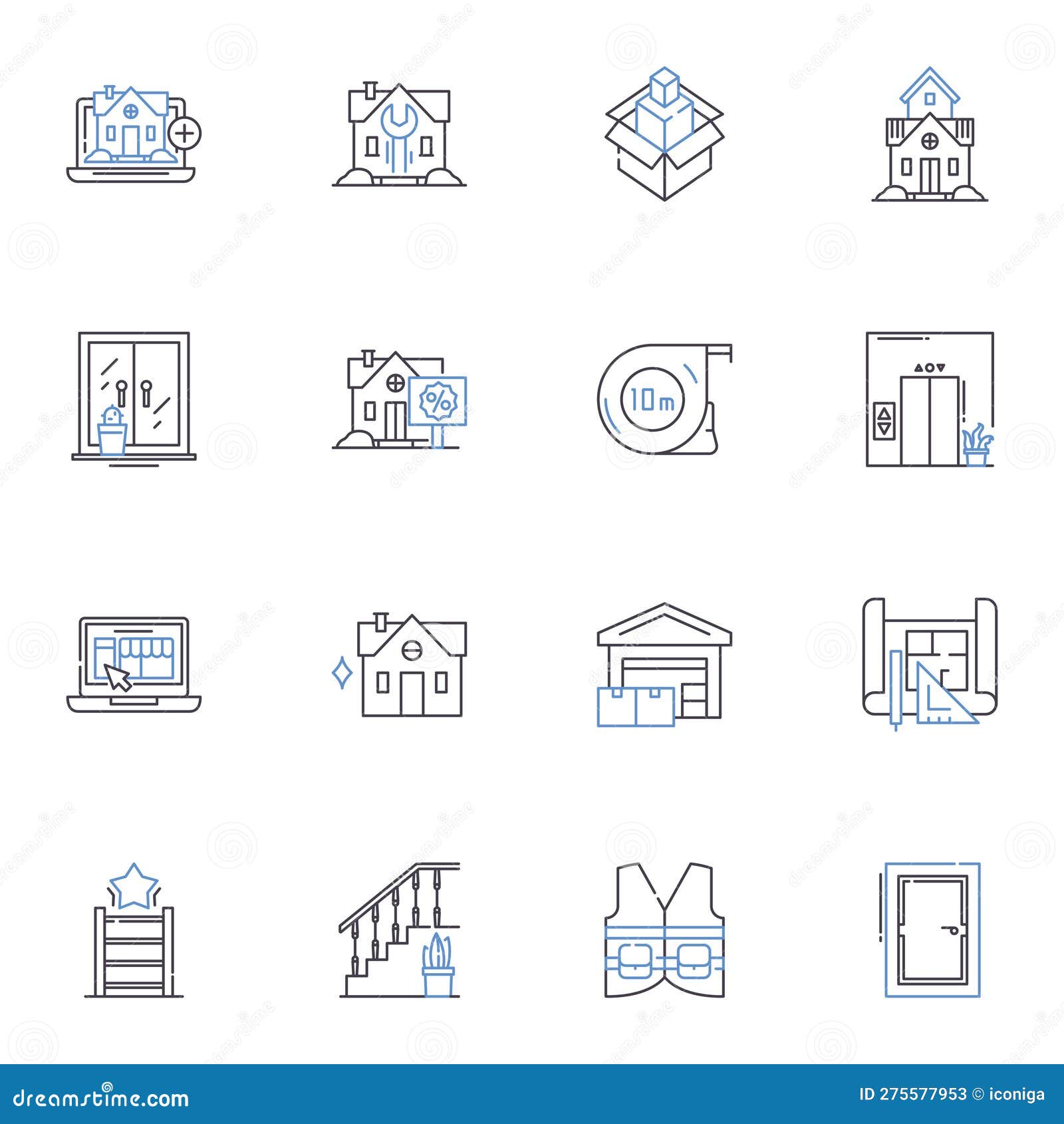 house-sized line icons collection. spacious, grandiose, palatial, expansive, capacious, roomy, ample  and linear