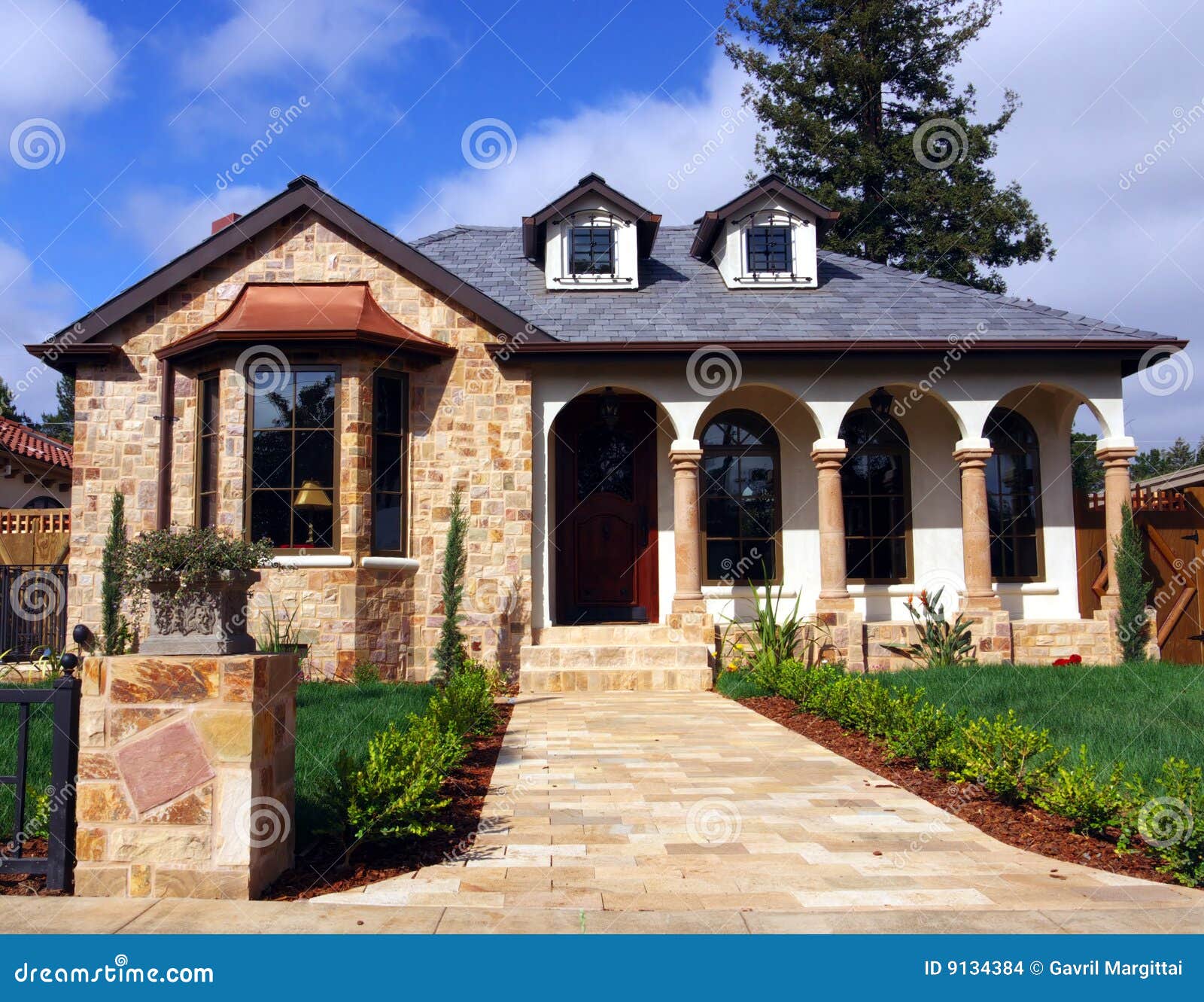 House with stone facade stock photo. Image of door, grass  9134384