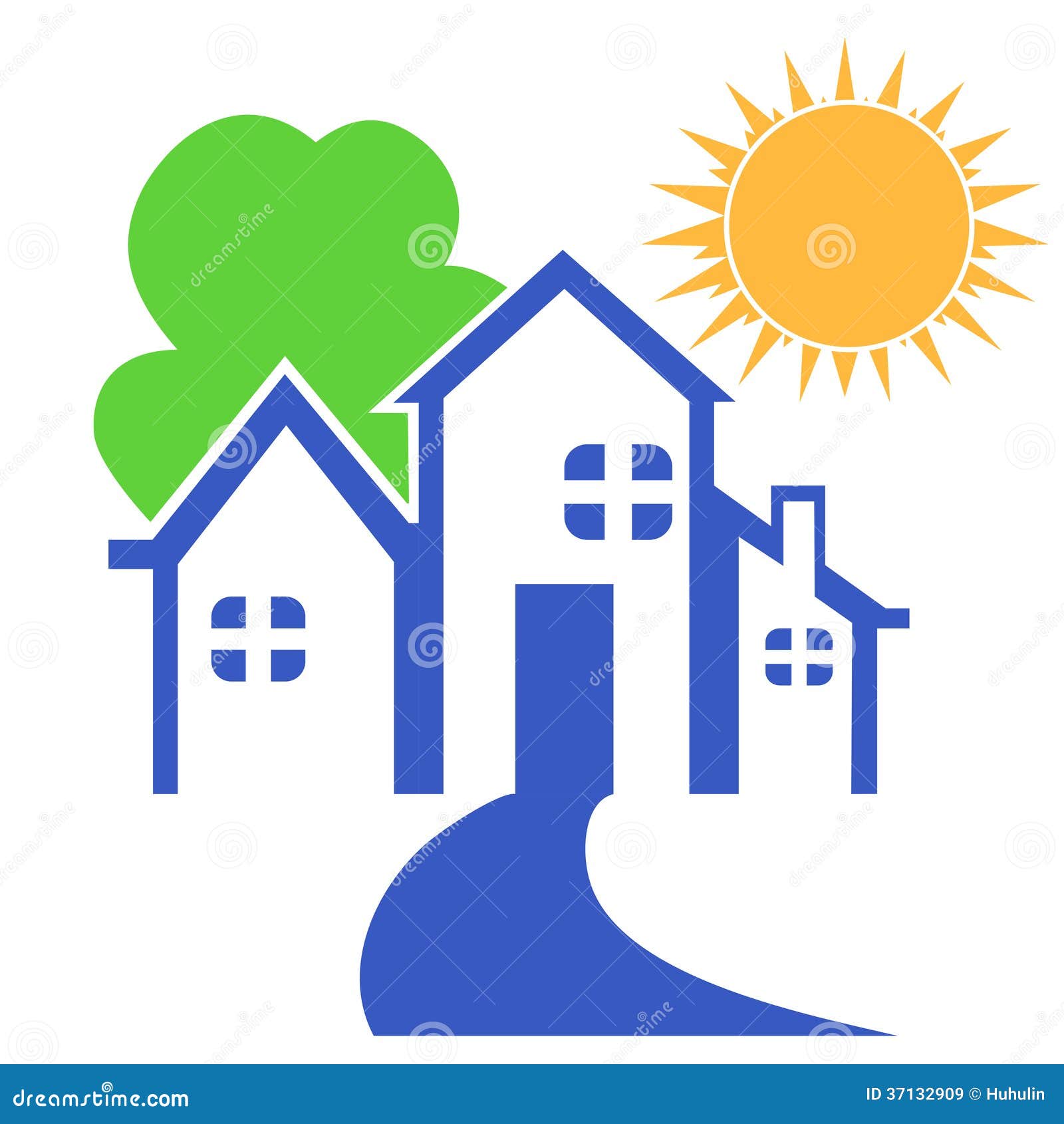 House with Tree and Sun Logo Stock Vector Illustration of icon, home