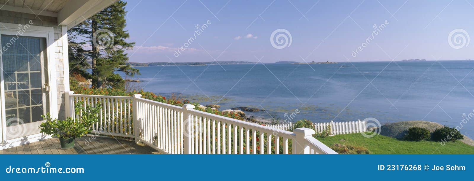 House with a View of Spruce Head Harbor Stock Photo Image of body