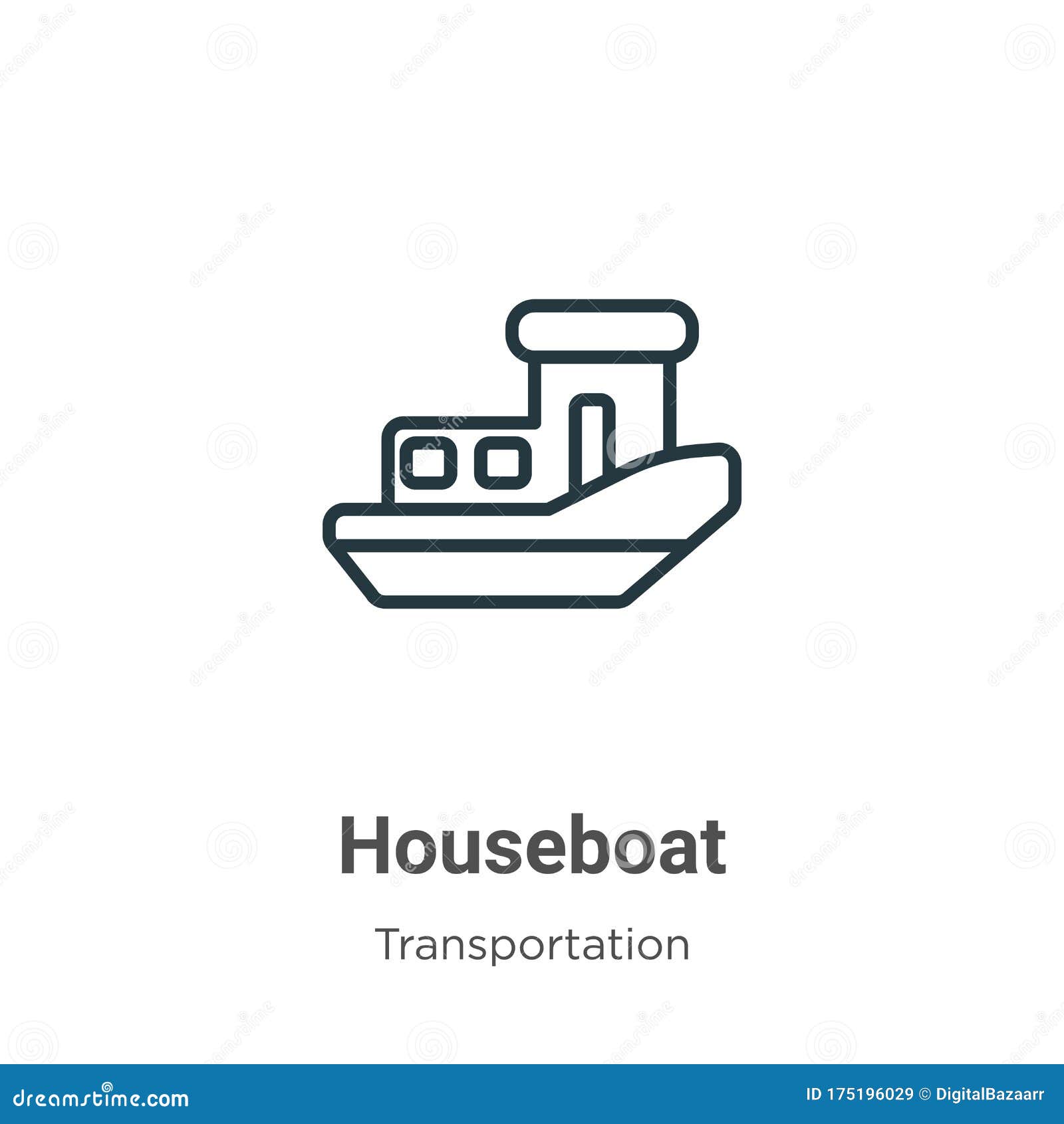 Houseboat Outline Vector Icon. Thin Line Black Houseboat Icon, Flat