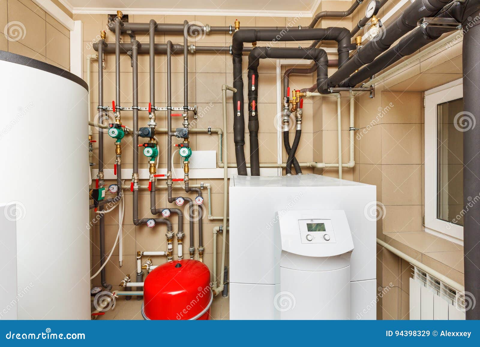 Household House with Heat Pump, Barrel; Valves; Sensors a Stock Image - Image of interior, pipelines: 94398329
