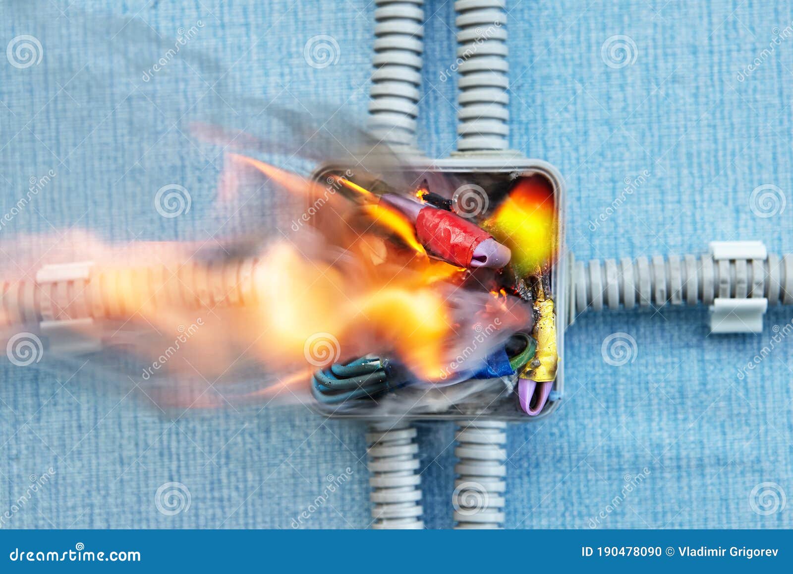 Household Electric Fire Due To Short Circuit Stock Photo - Image