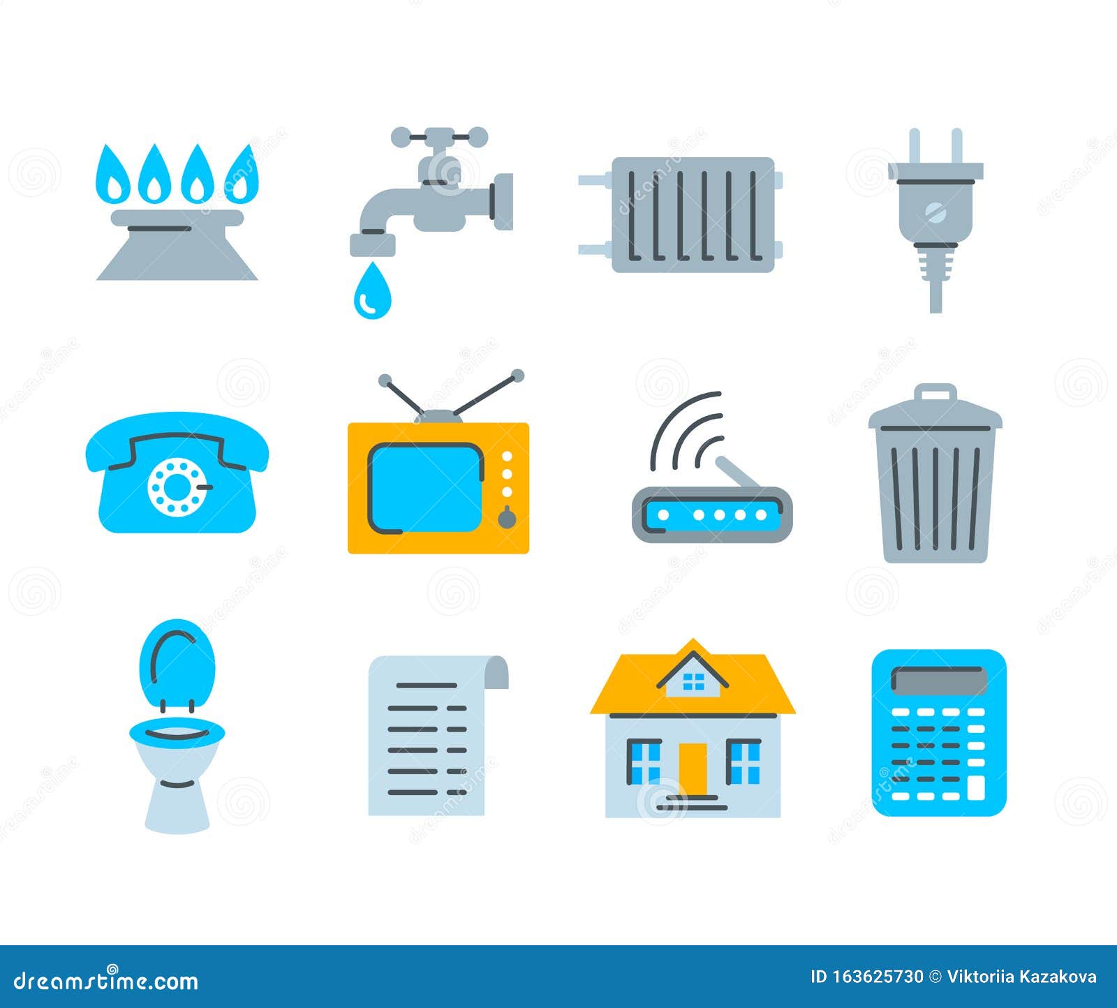 household services utility payment bill flat icons