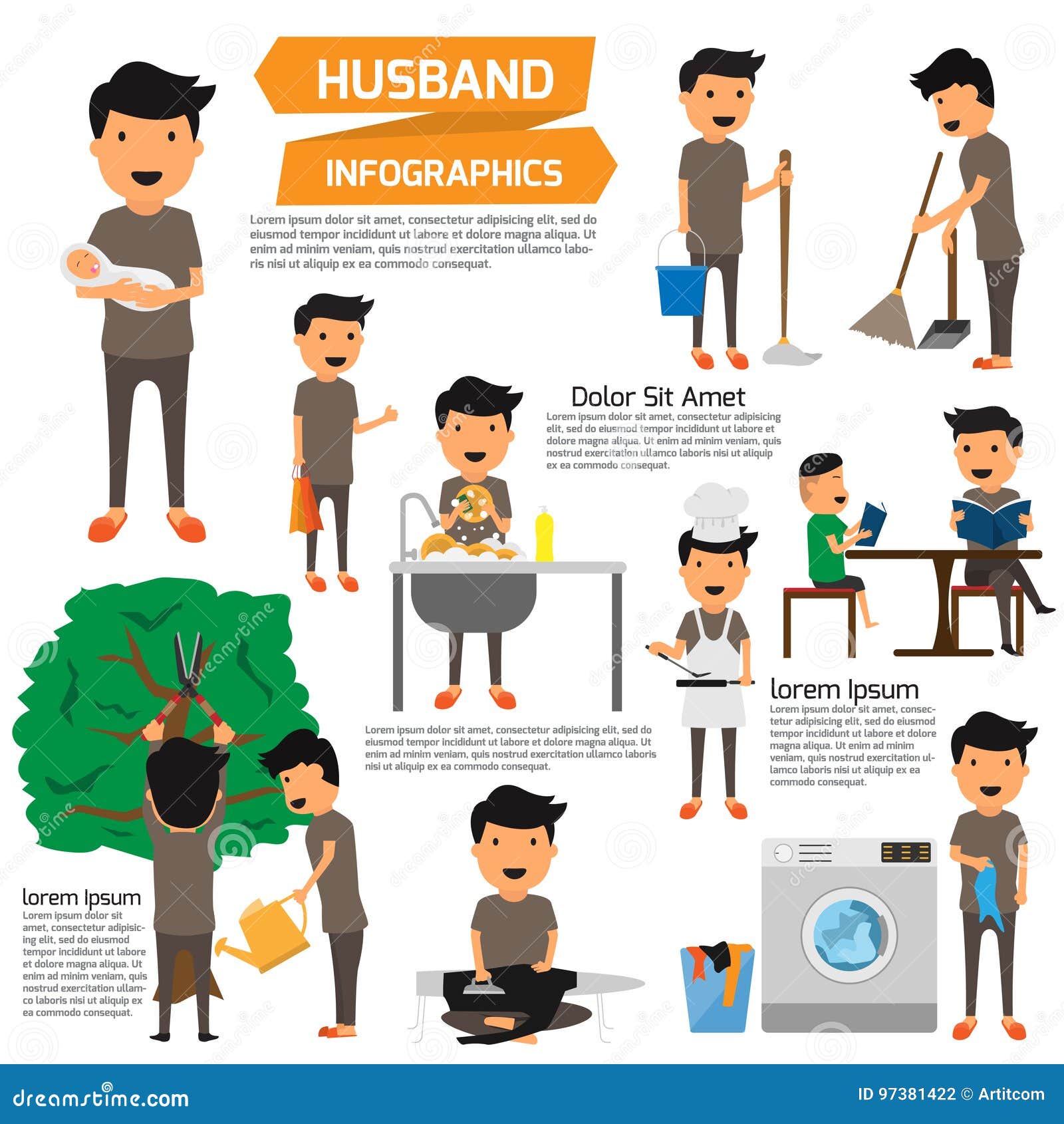 Housekeeper or House Husband Work Infographics. Detail of Husband ...