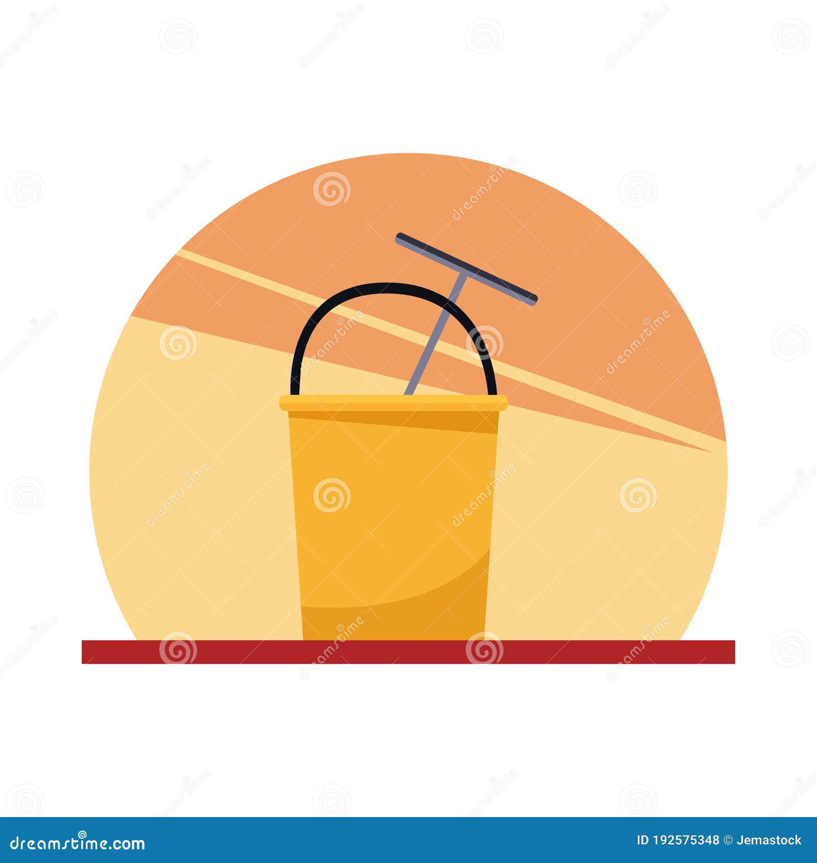 Housekeeping Bucket Tool with Cleaner Wash Brush Stock Vector