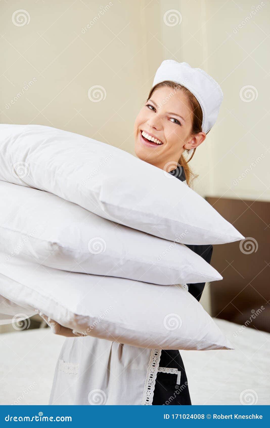 Housekeeping Changes Pillows Stock Photo Image of lady, woman 171024008