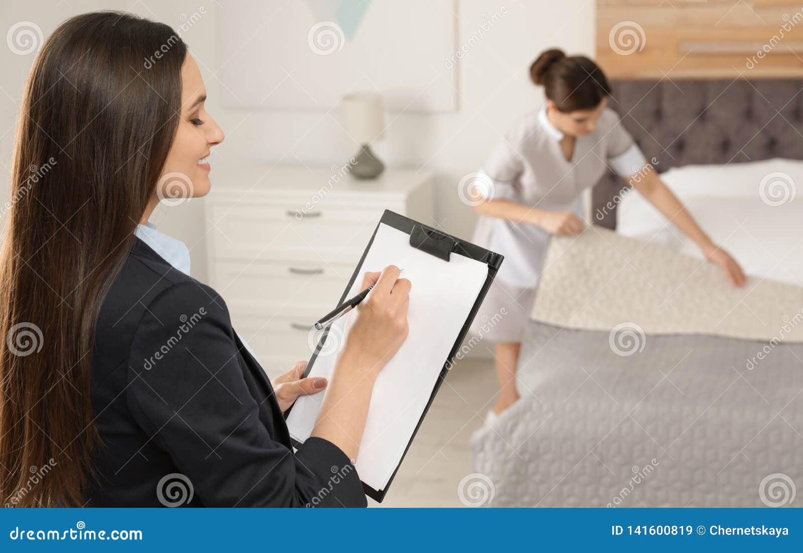 Housekeeping Manager Checking Maid Work Stock Image Image of checking