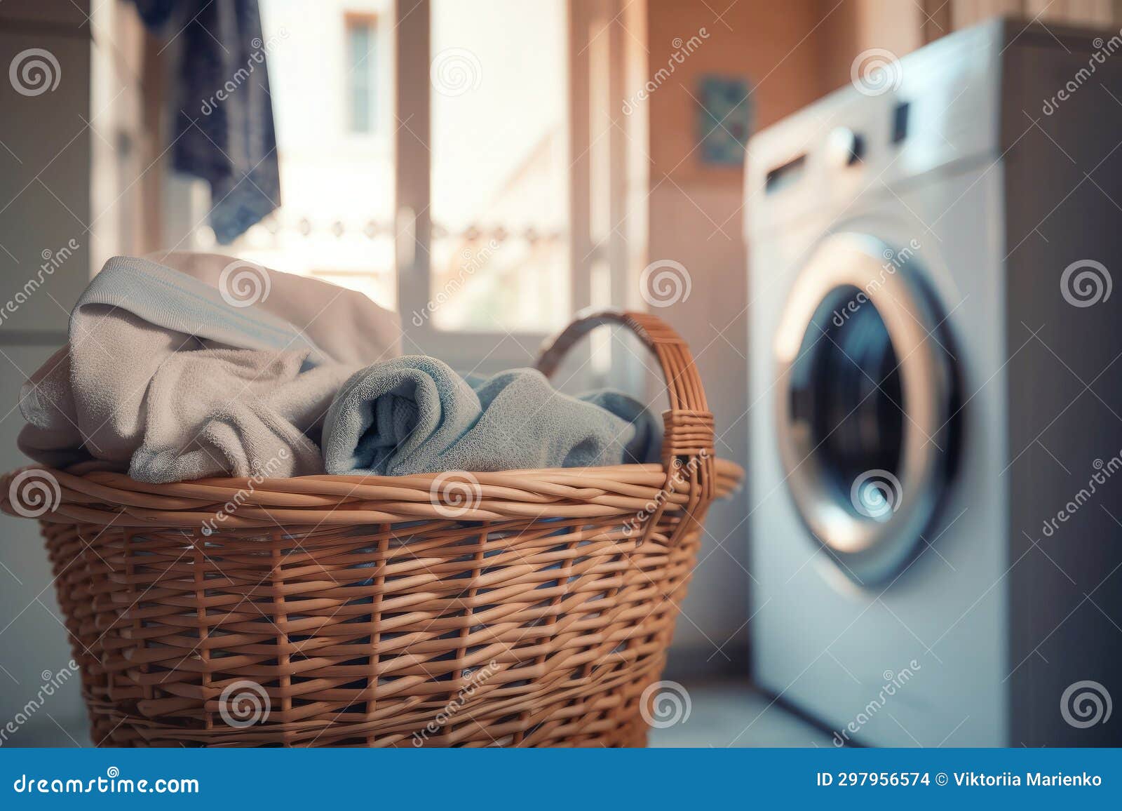 The Housekeeping a Washing Machine and a Laundry Basket