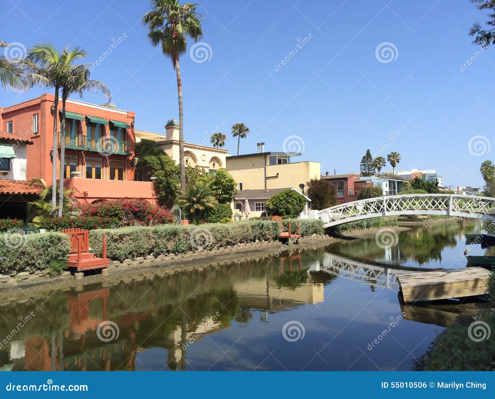 Houses And Bridge At Venice Canal Historic District Stock ...