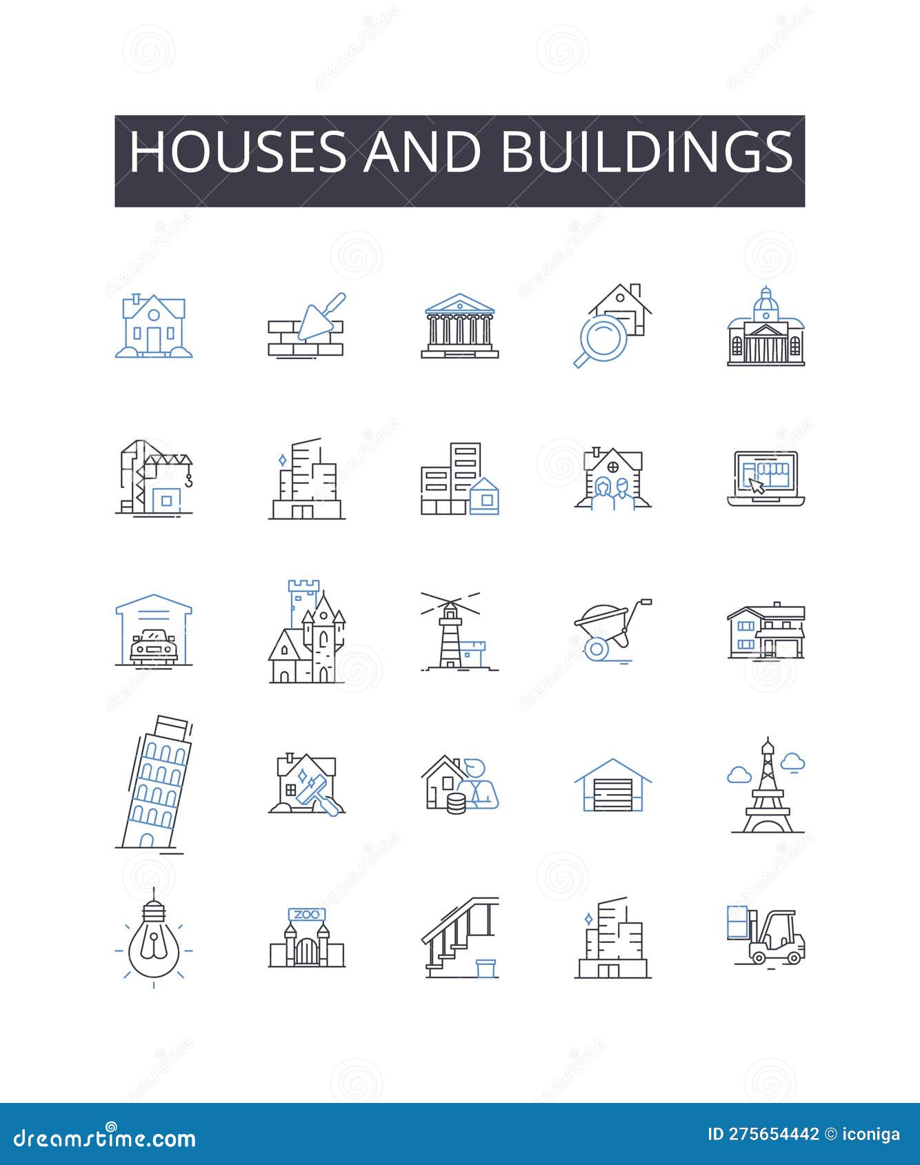 houses and buildings line icons collection. analysis, data, insights, metrics, trends, observations, patterns  and
