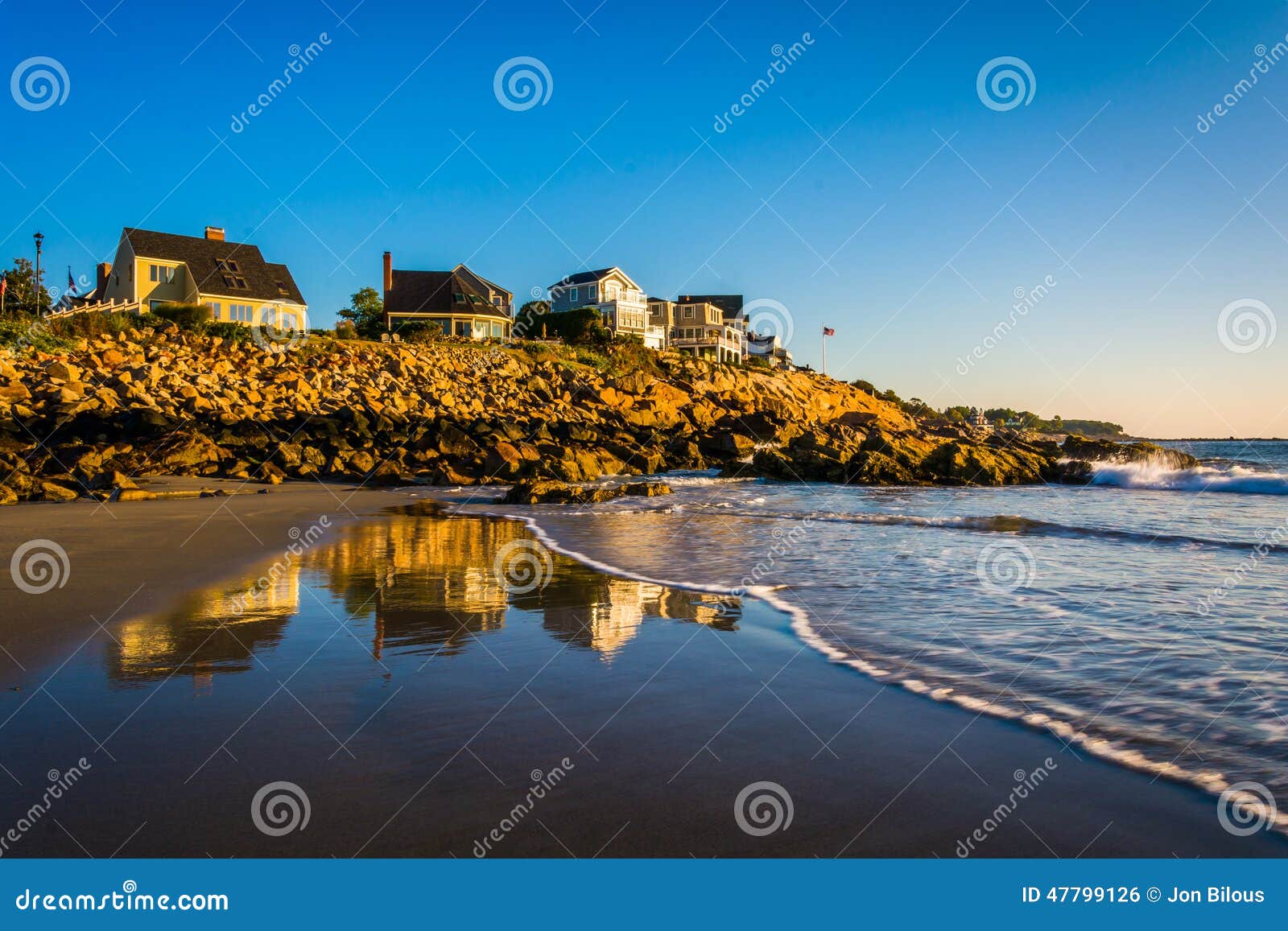 Houses on Cliffs Overlooking the Atlantic Ocean in York, Maine. Stock
