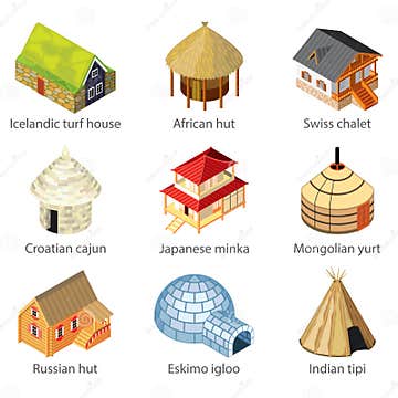 Houses of Different Nations Icons Vector Set Stock Vector ...