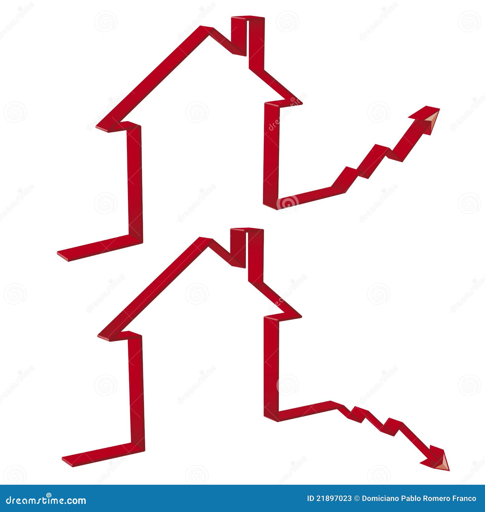 Houses Fall and Rise of Housing Prices in 3D Stock Vector