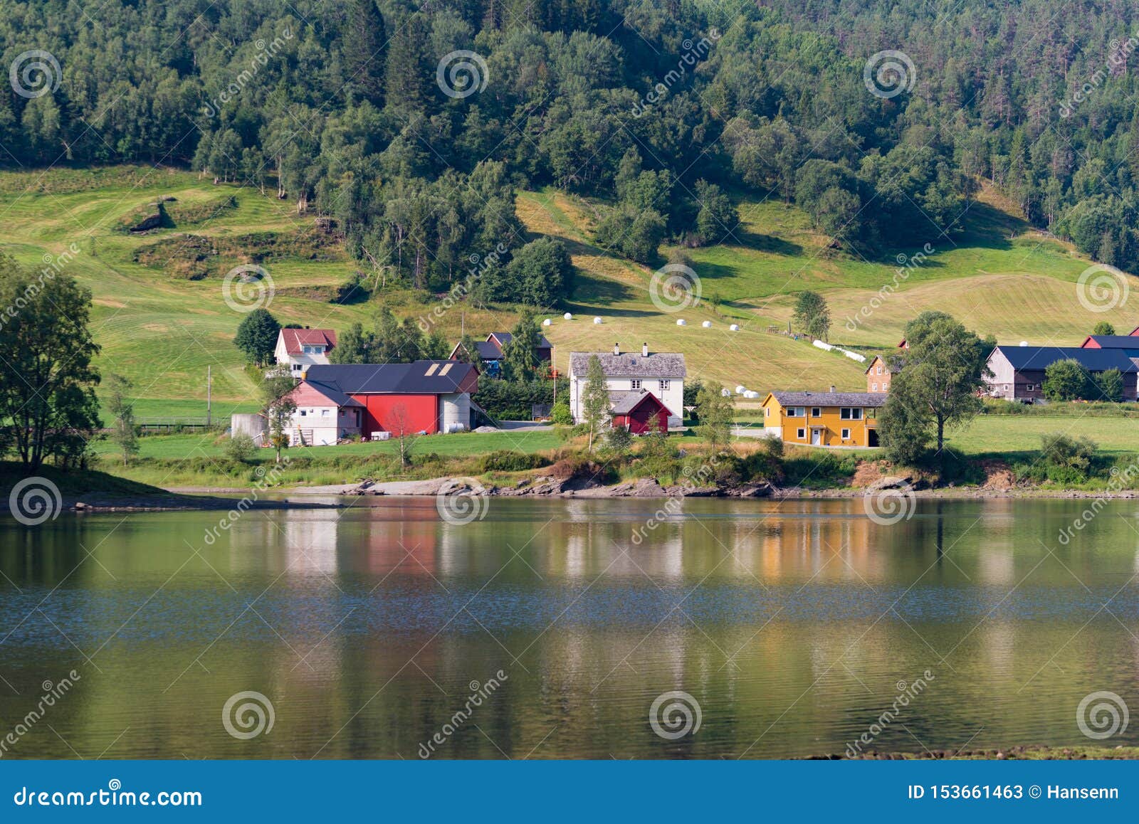 Houses at lake in norway stock image. Image of beach 153661463