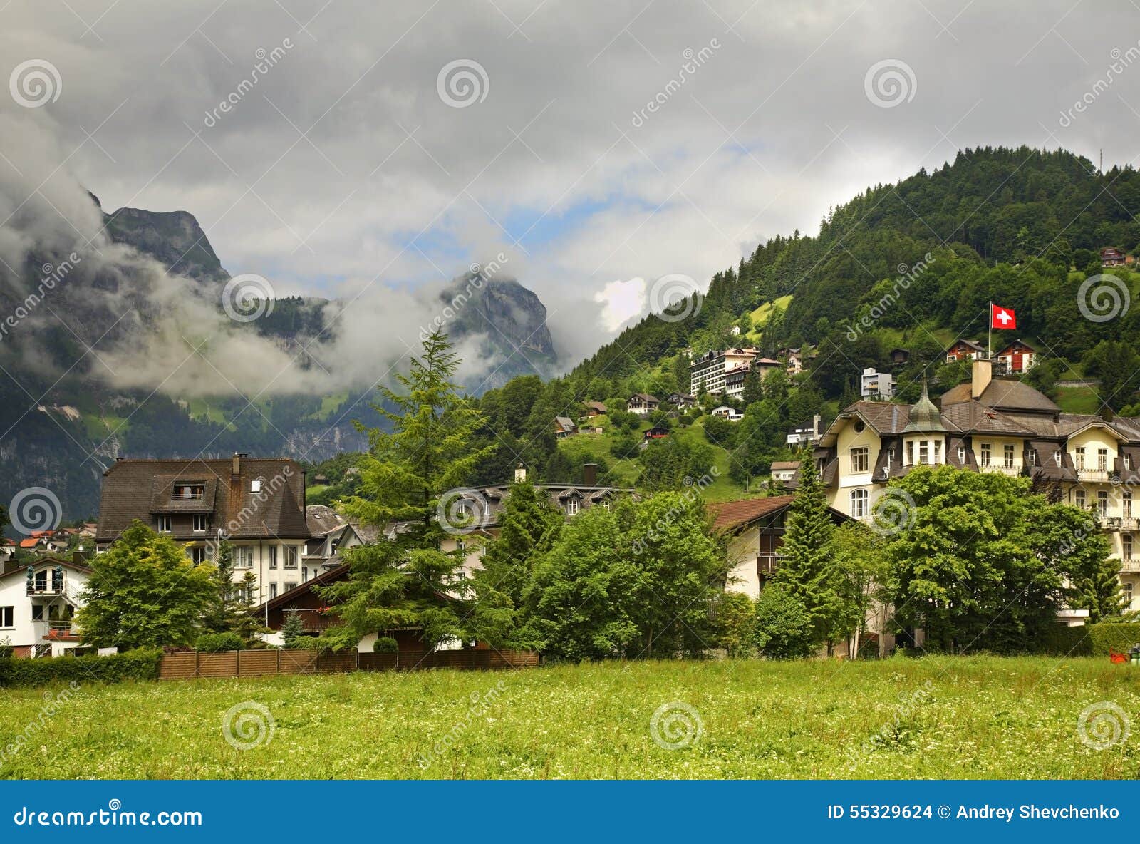 Houses and Mountain in Engelberg. Switzerland Stock Photo Image of