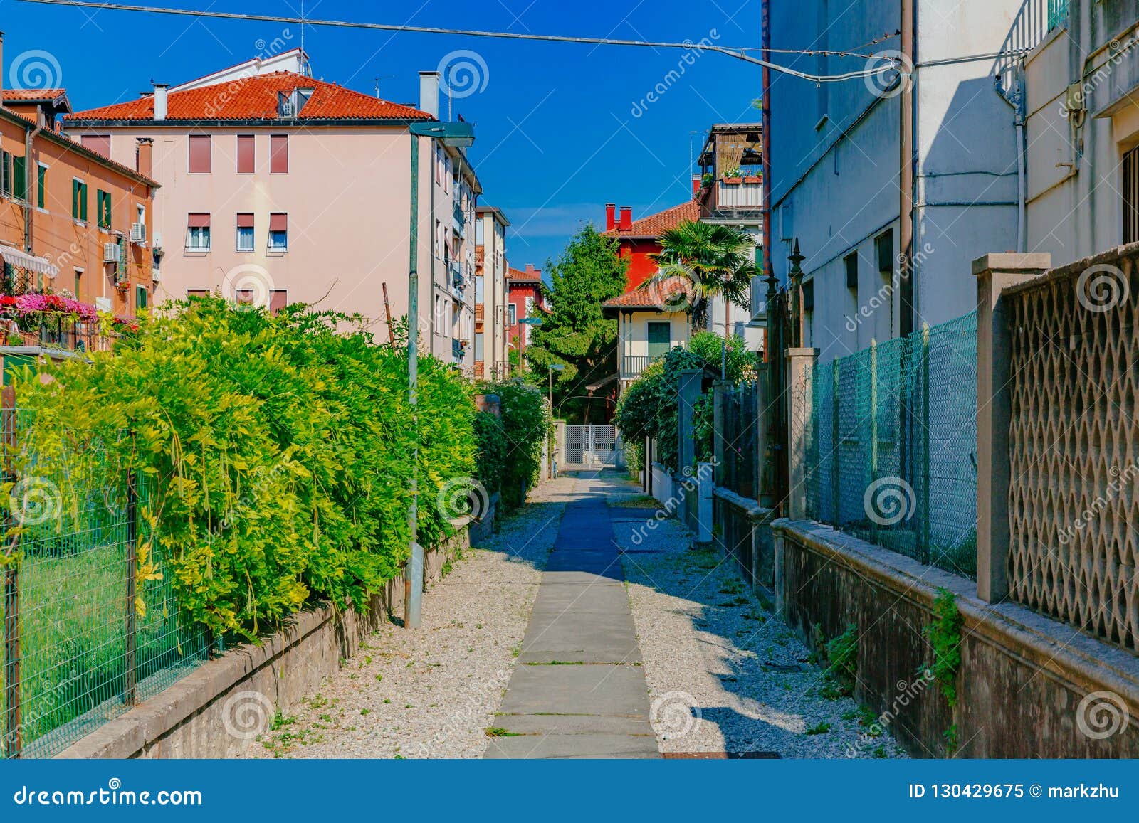 Houses and Road on the Island of Lido, Venice, Italy Stock Image
