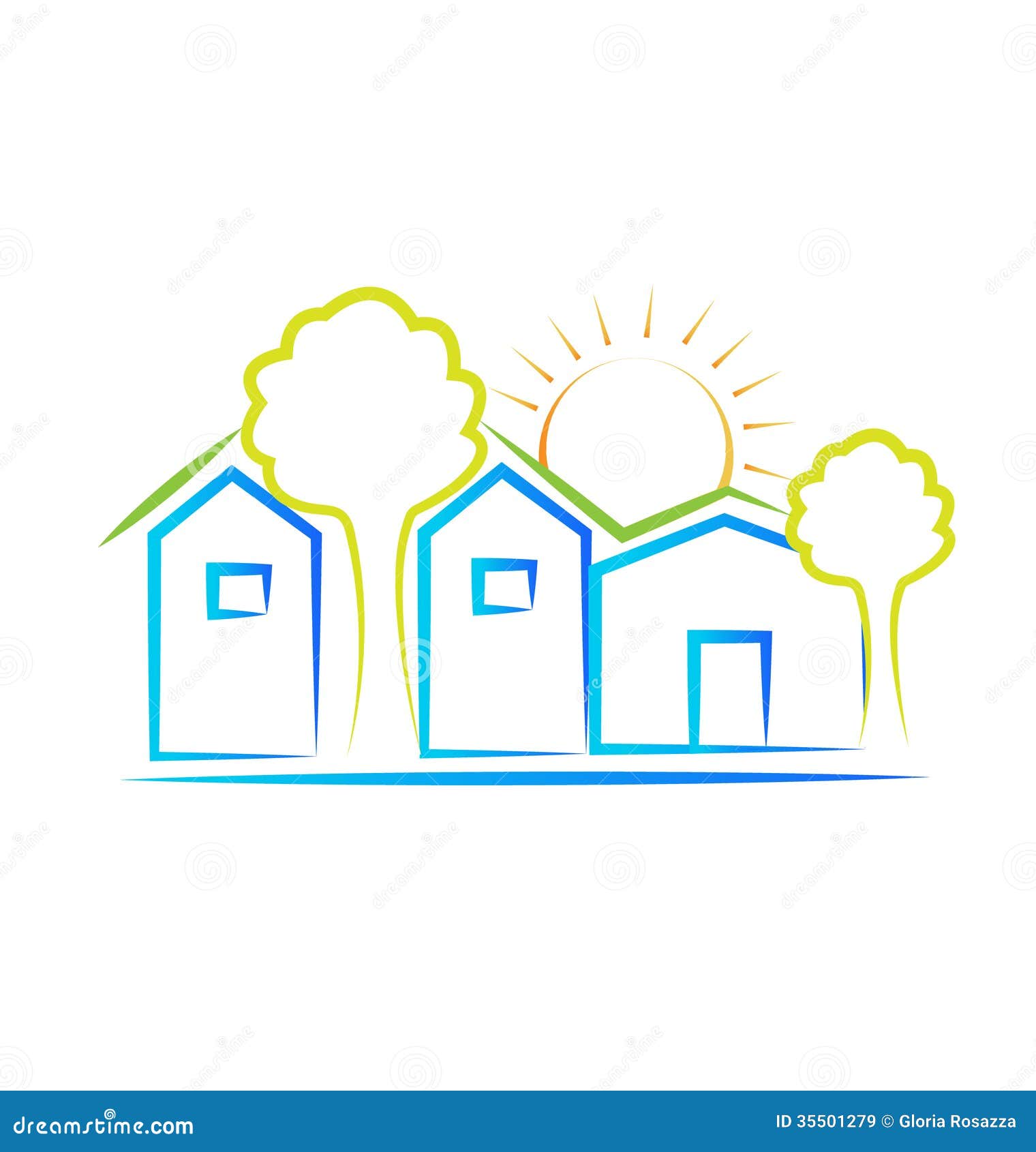 houses sun and trees logo