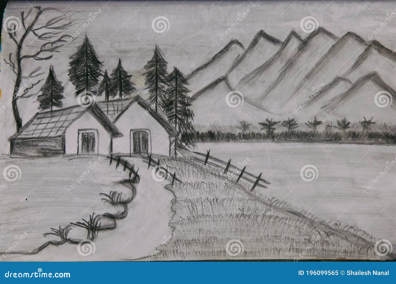 Pencil Sketch Of A Scenery | DesiPainters.com